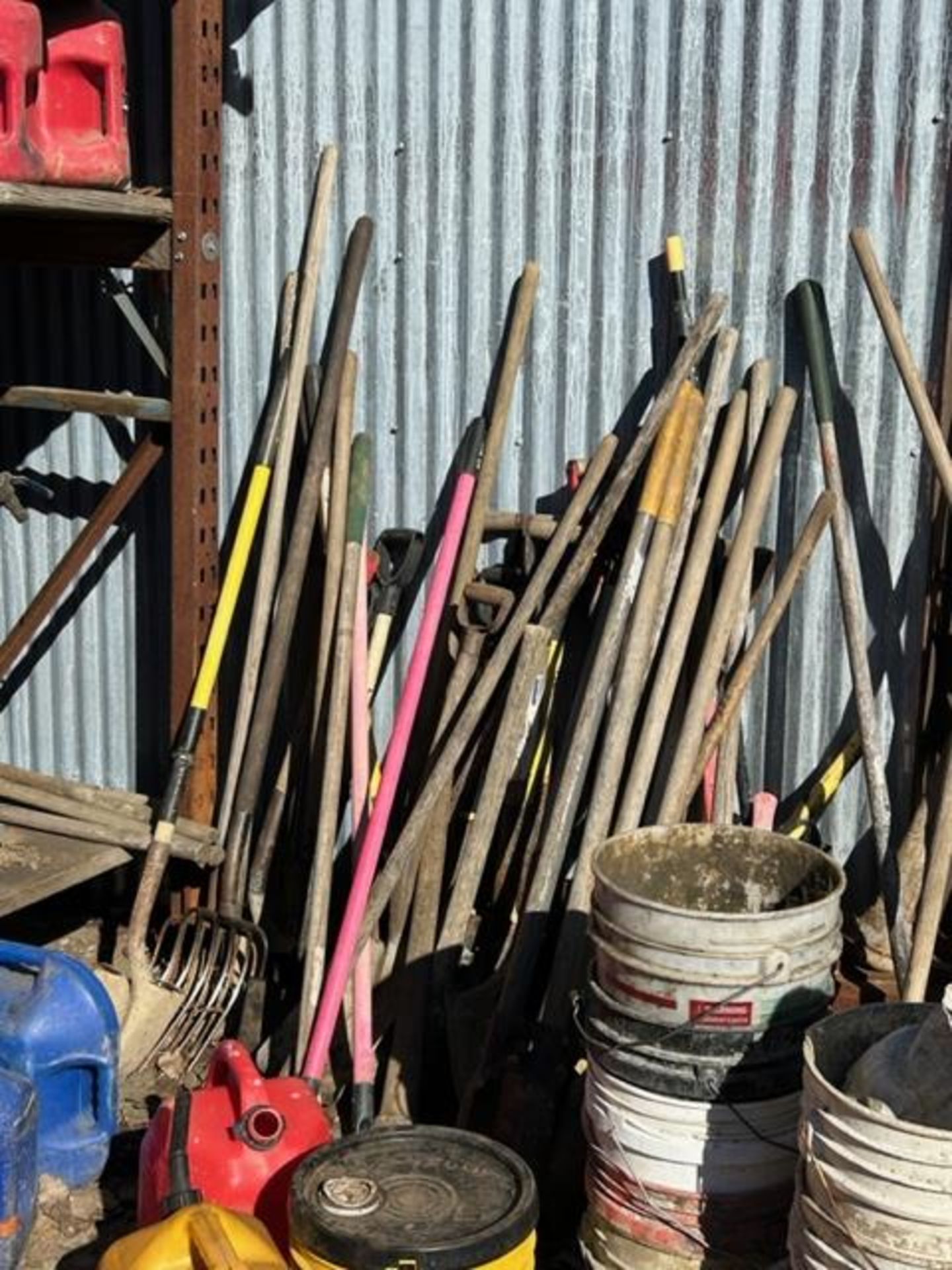 LOT - Shovels, Picks, Axes, Pitchforks, Hole Diggers - Image 2 of 2