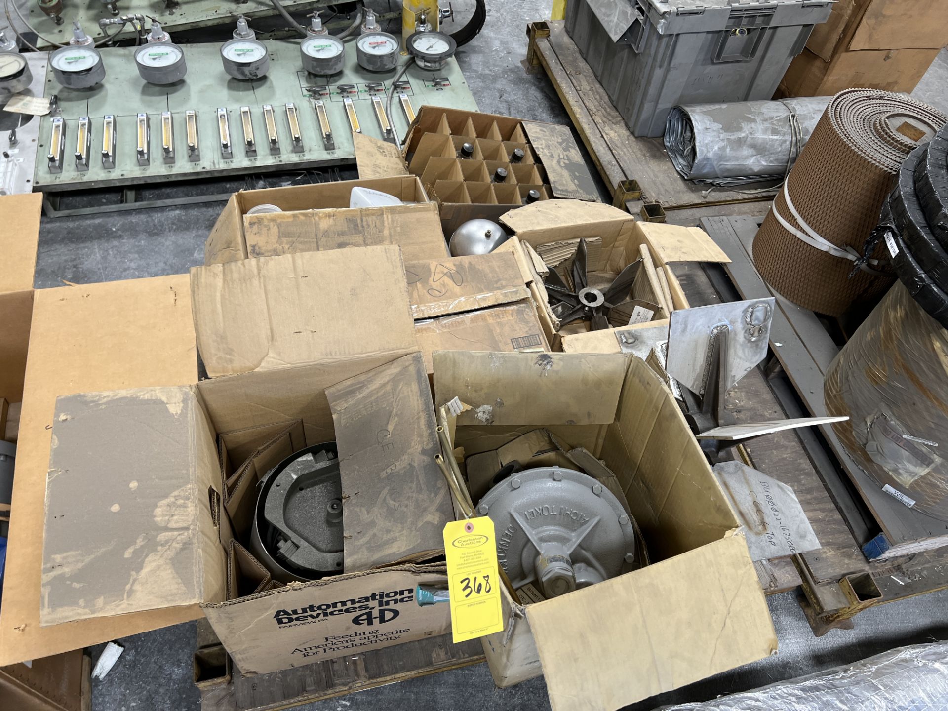 PALLET WITH (2) PROPELLERS AND AUTOMATION DEVICES MODEL 15 FEEDER BOWL; PRESSURE REDUCING VALVE