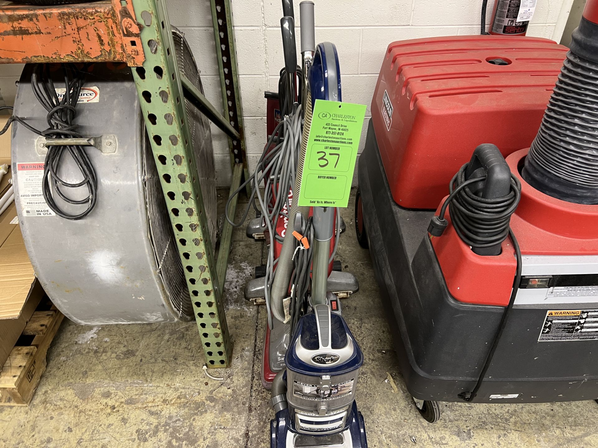 (1) SHARK LIFT AWAY DELUZE VACUUM; (3) SANITAIRE COMMERCIAL VACUUMS