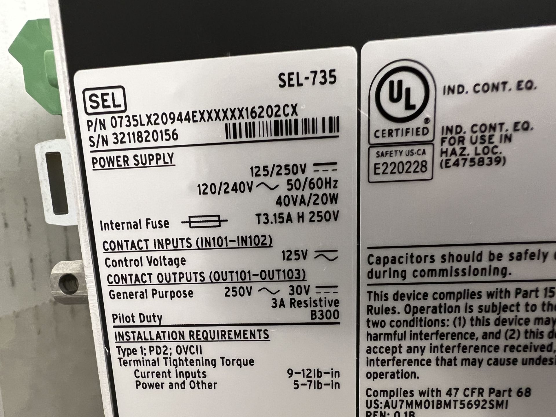 (3) SEL POWER QUALITY AND REVUE METER MODEL # SEL735 - Image 2 of 2