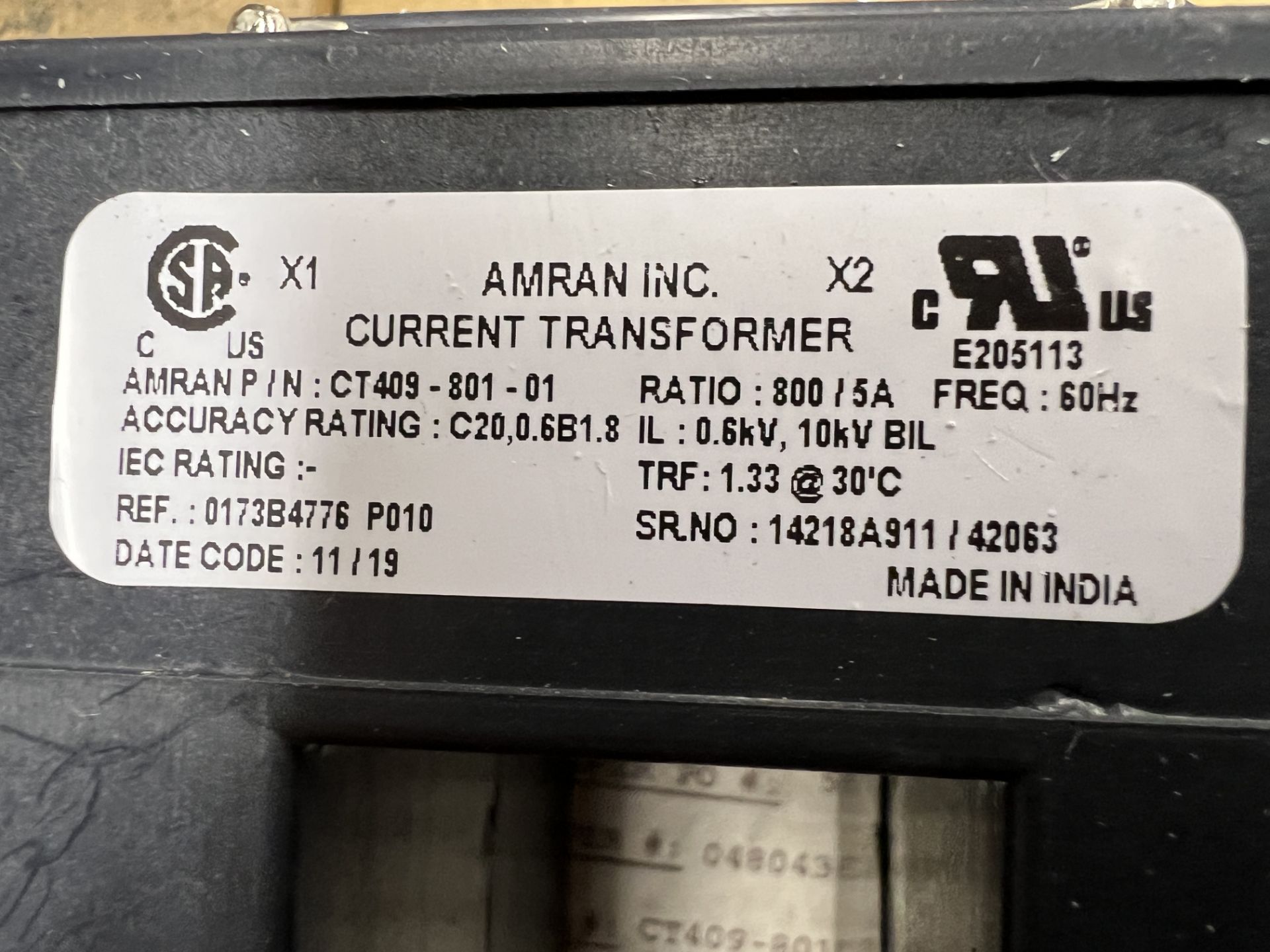 (150) INSTRUMENT TRANSFORMERS CURRENT TRANSFORMER CAT: CT409-801-01 60 HZ - Image 2 of 2