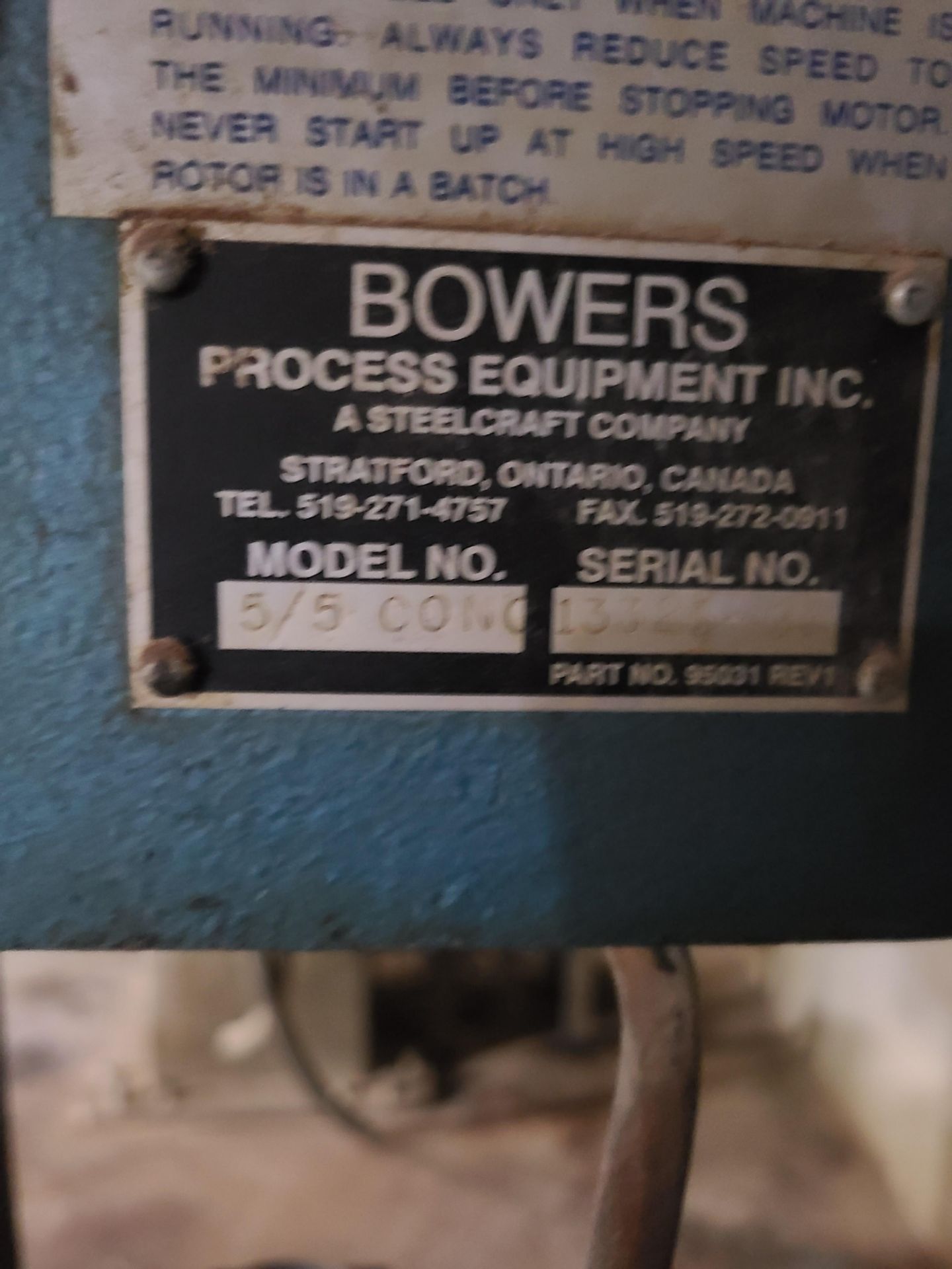 BOWERS MIXER MODEL # 5/5 CONC SERIAL # 13325-98 - Image 3 of 4