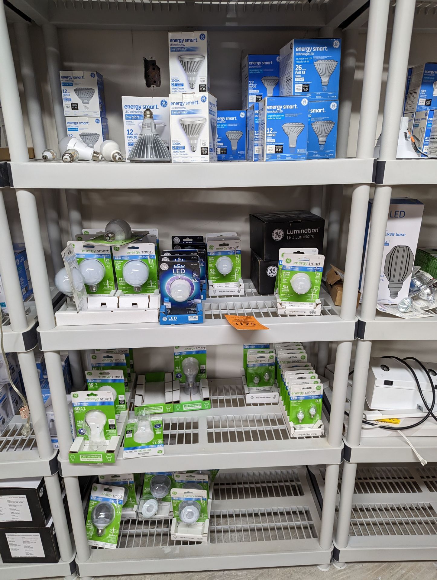PLASTIC RACK AND CONTENTS: VARIOUS LED BULBS