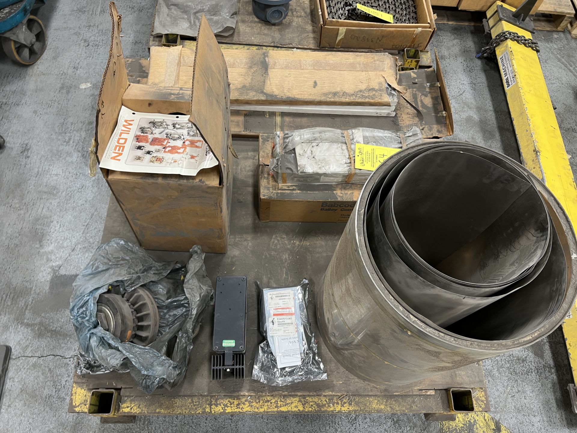 PALLET WITH HONEYWELL FLAME CONTROLS; DOUBLE-DIAPHRAGM PUMPS; STRIP CHART RECORDER; AND MISC.