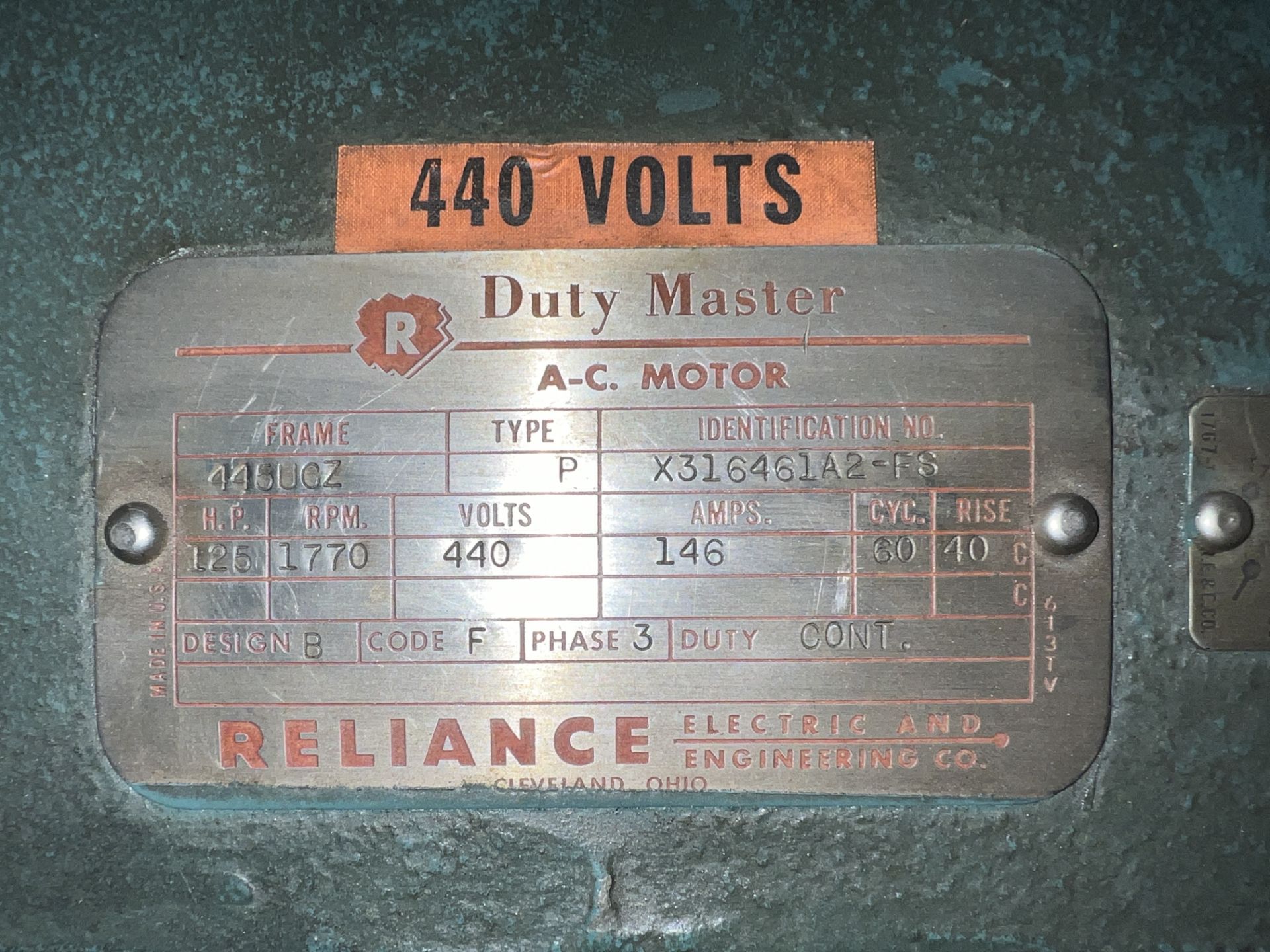 MTS HYDRAULIC PUMP 125 HP RELIANCE MOTOR (NO INFO PLATE) - Image 4 of 6