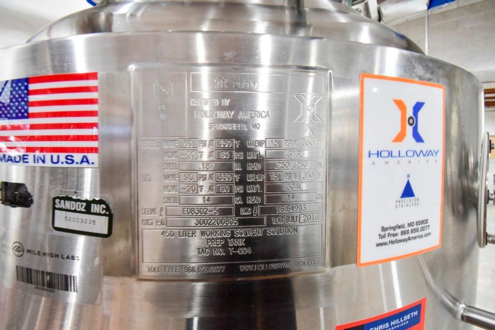 Holloway America Precision 450 L Stainless Steel Mixing Tank on Casters - Image 4 of 10