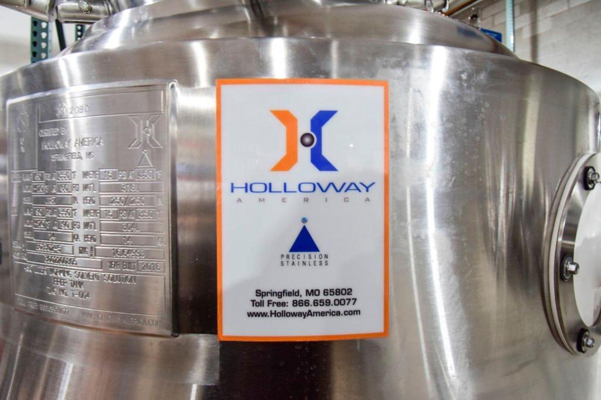 Holloway America Precision 450 L Stainless Steel Mixing Tank on Casters - Image 7 of 10