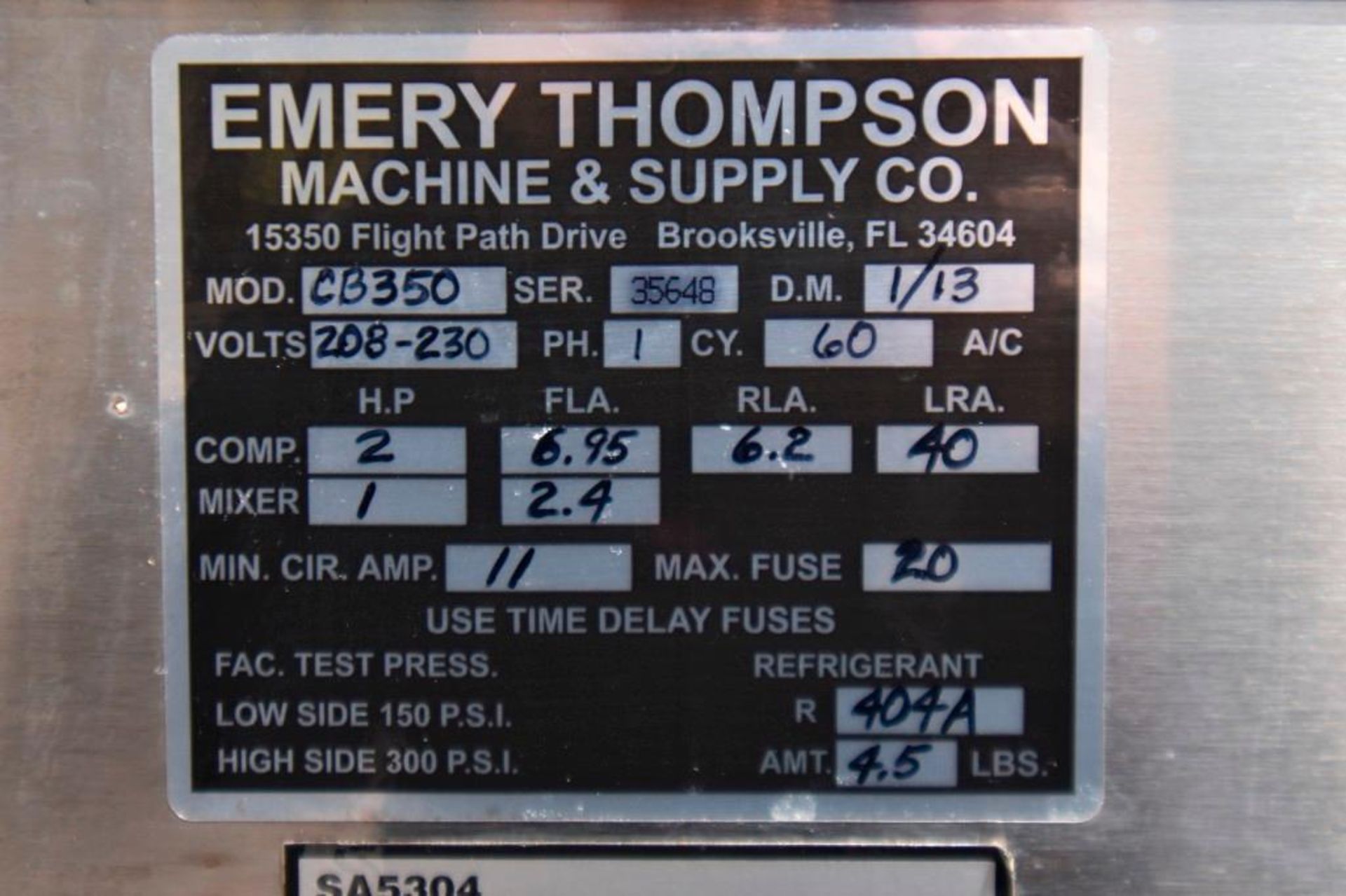 Emery Thompson Ice cream Batch Freezer Model: CB350 - Image 8 of 10