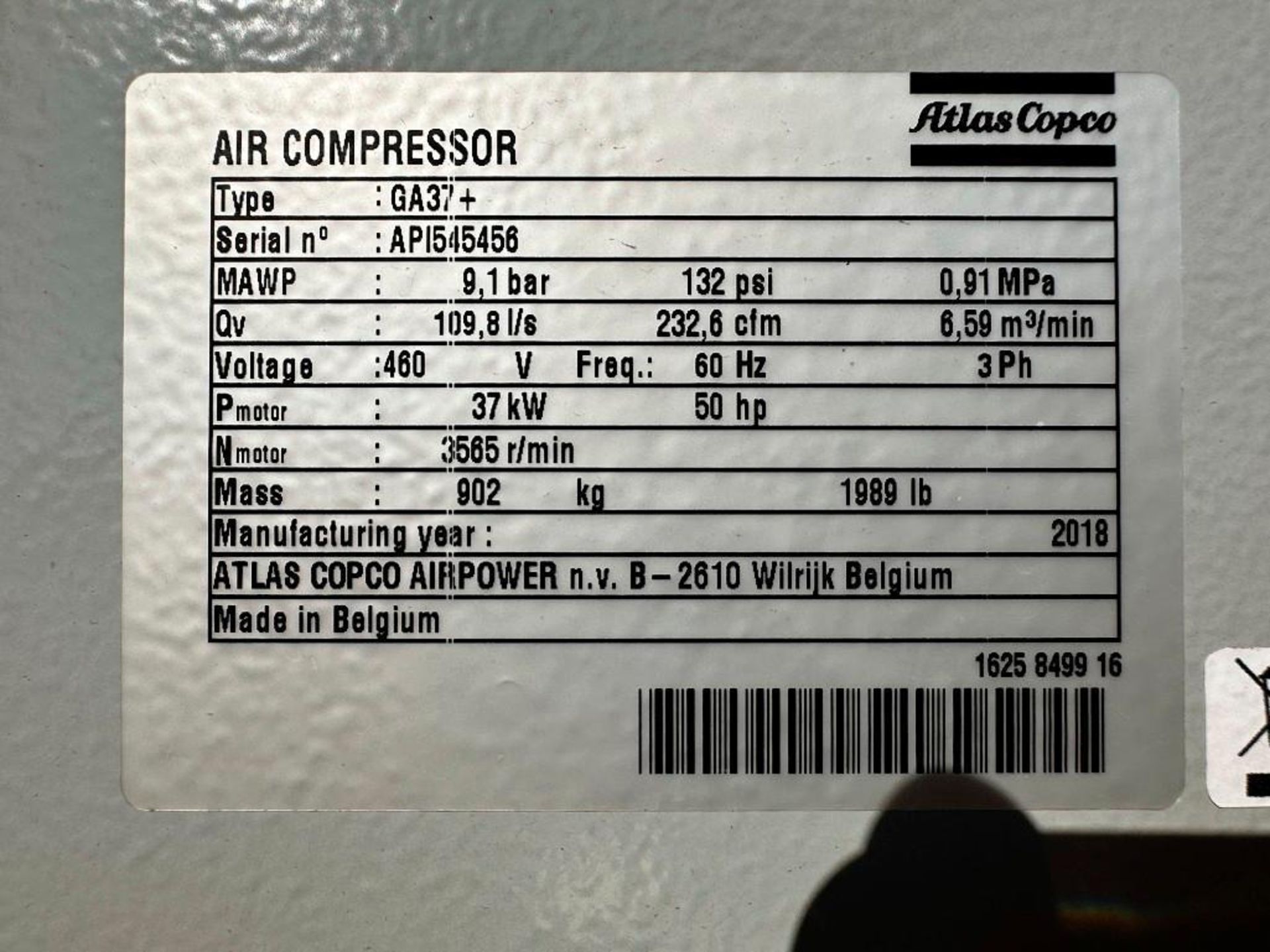Atlas Copco Compressor System GA37+ with Air Tank - Image 8 of 20