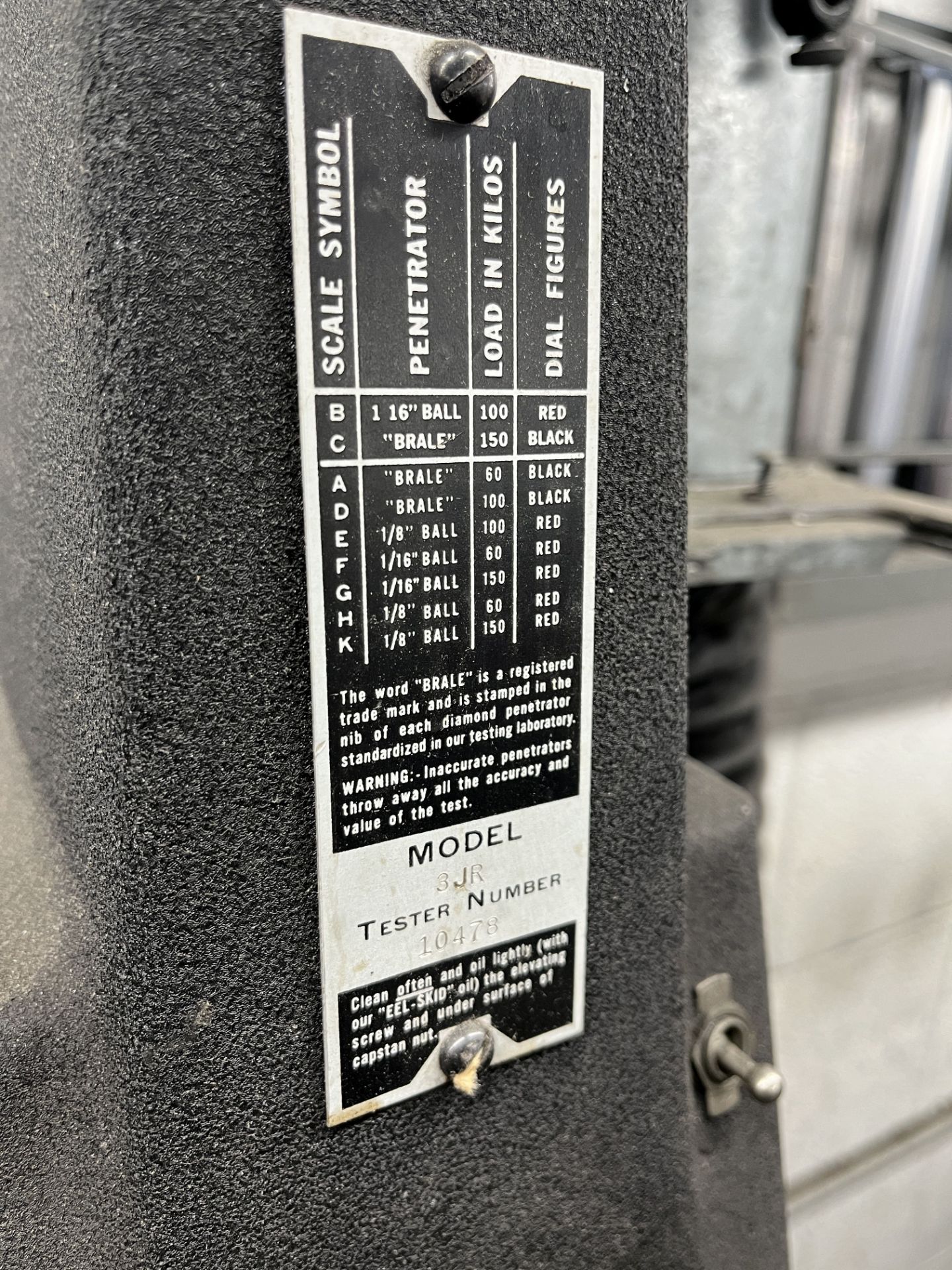 WILSON MODEL 3JR HARDNESS TESTER; S/N 10478 - Image 7 of 7