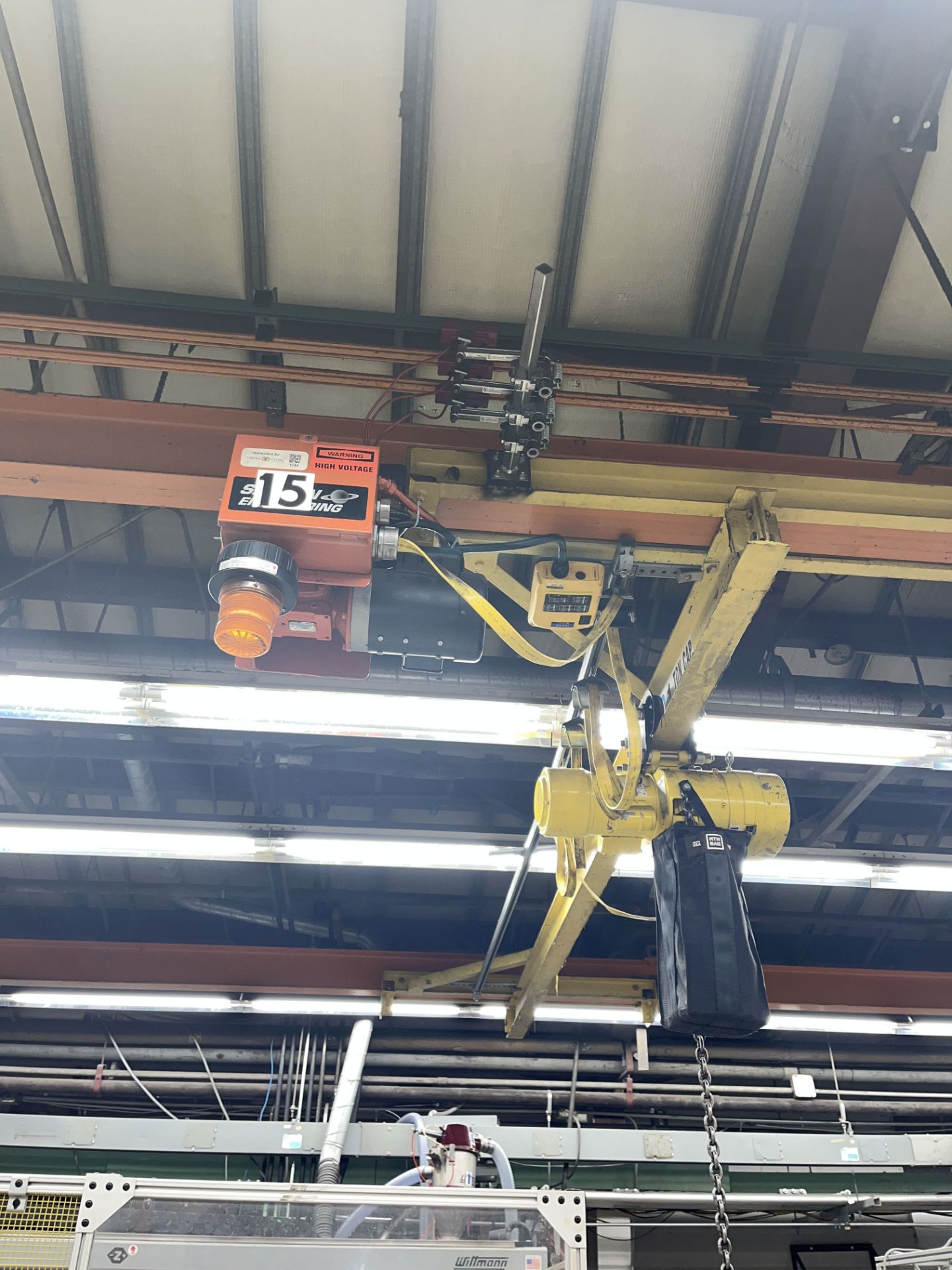 1 TON YALE ELECTRIC CHAIN HOIST WITH HAND HELD REMOTE CONTROL, 12' CROSSRAIL WITH SATURN ENGINEERING - Image 5 of 7