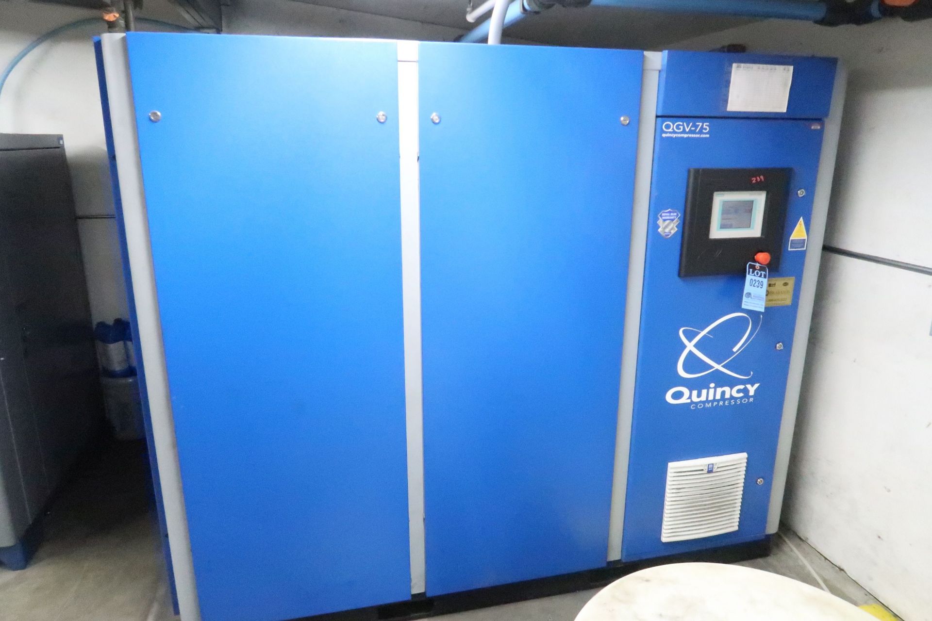 75 HP QUINCY MODEL QGV-75 CARBON TYPE AIR COMPRESSOR; S/N UTY-301723 ...