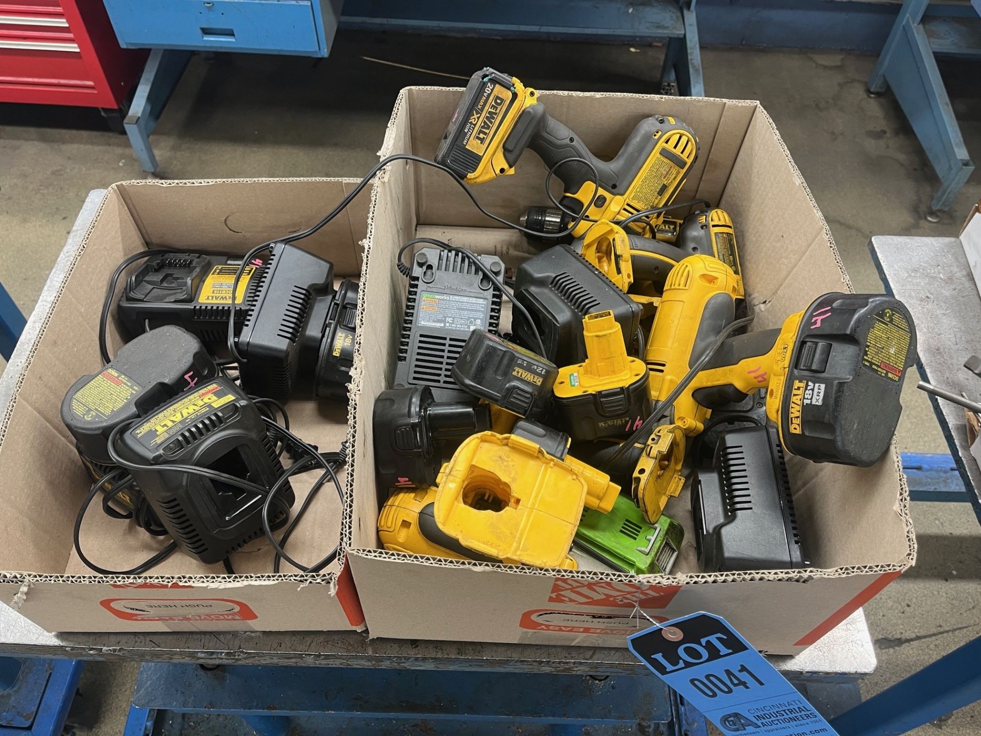 ASSORTED DEWALT CORDLESS DRILLS WITH BATTERY CHARGERS