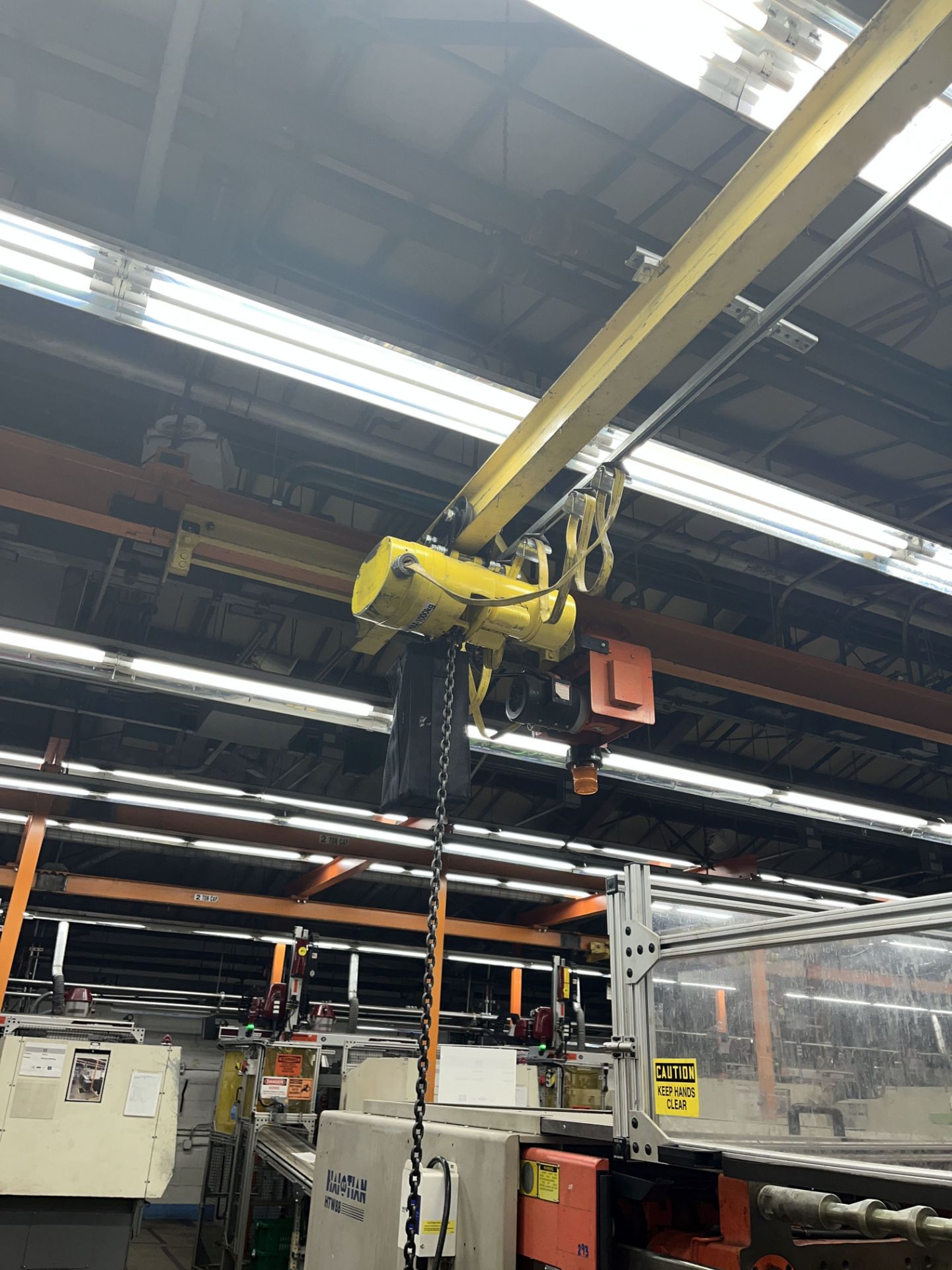 1 TON YALE ELECTRIC CHAIN HOIST WITH HAND HELD REMOTE CONTROL, 12' CROSSRAIL WITH SATURN ENGINEERING