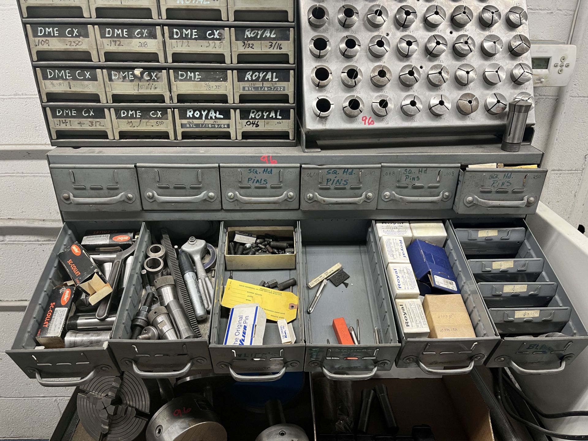 SHOP CABINET WITH 5C COLLET SET, 5" FUJI MAGNETIC CHUCK, 6" 4-JAW CHUCK, 4" 3-JAW CHUCK, R-8 - Image 20 of 25