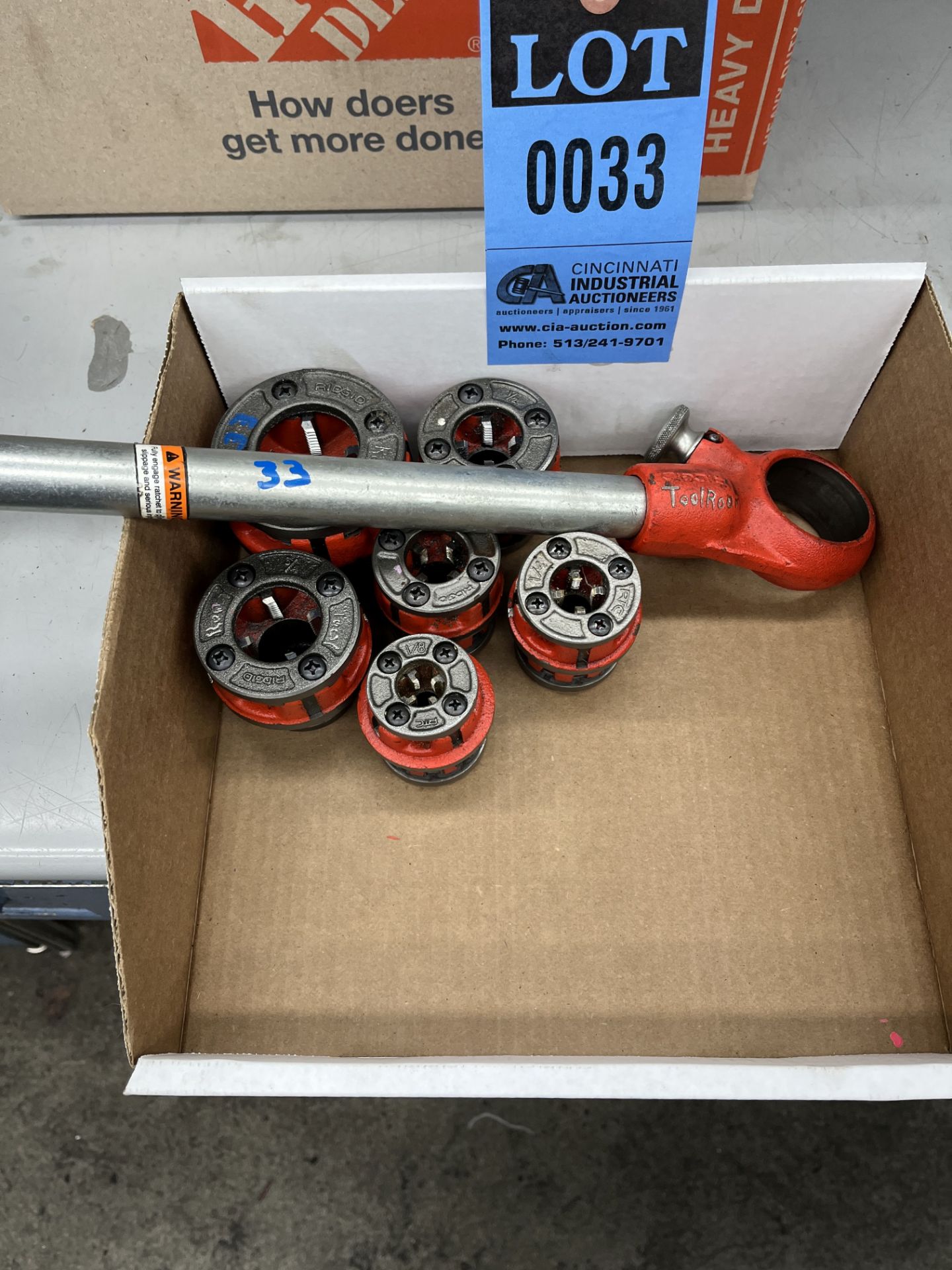 RIDGID PIPE DIE WRENCHES WITH 1", 3/4", 1/2", 3/8", 1/4", 1/8" DIE HEADS