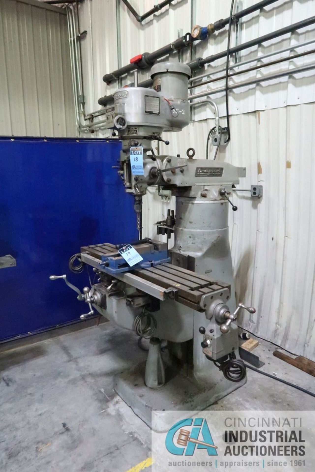 2 HP BRIDGEPORT VERTICAL MILL; S/N 23672, 48" X 9" POWER TABLE, SPINDLE SPEED 60-4,2000 RPM