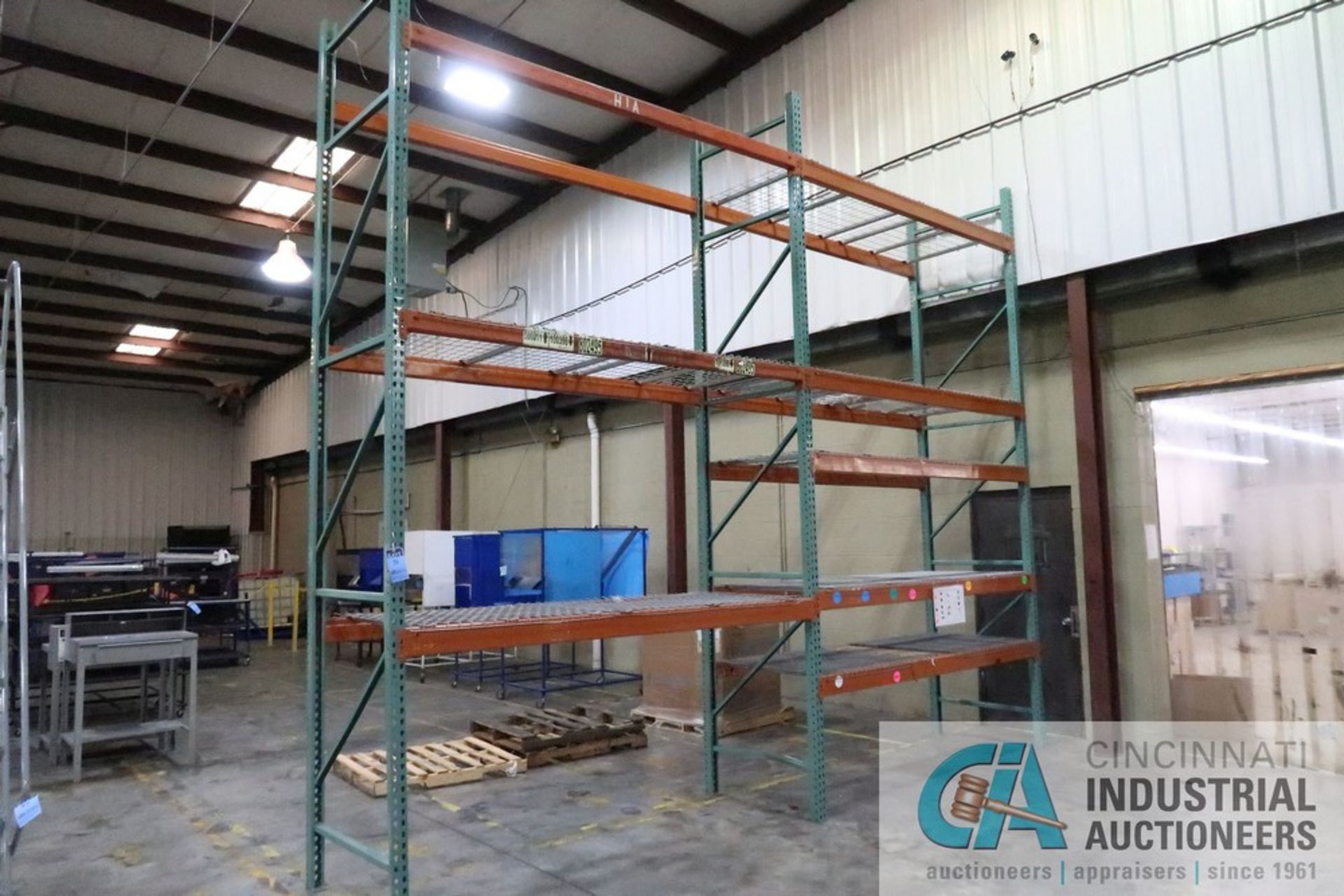 SECTIONS 108" X 42" X 192" ADJUSTABLE BEAM PALLET RACK, (3) UPRIGHTS, (16) CROSSBEAMS, (14) WIRE