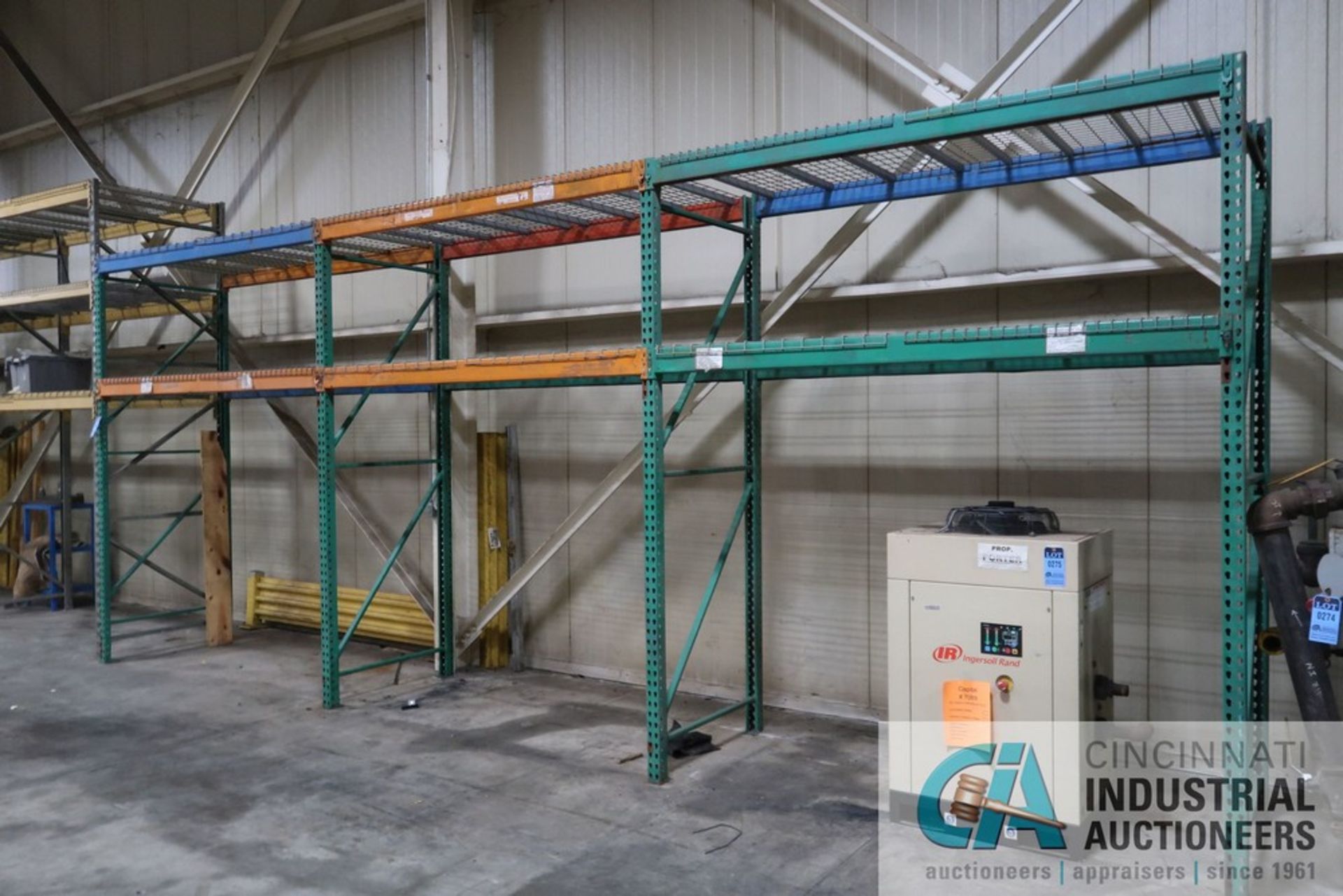 SECTIONS 96" LONG X 42" WIDE X 120" HIGH AJUSTABLE BEAM PALLET RACK, (4) 120" X 42" UPRIGHTS, (12)