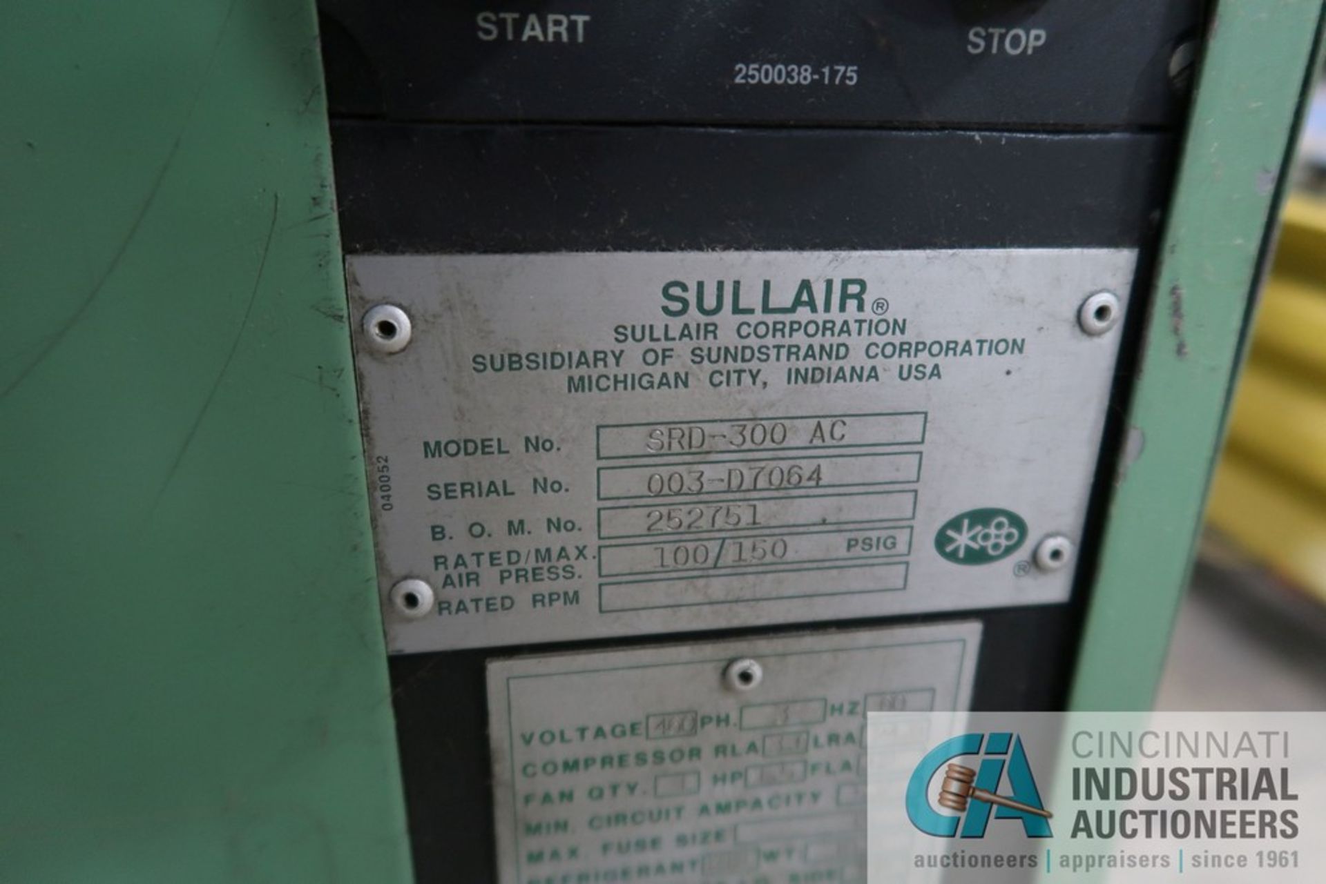 SULLAIR MODEL SRD300 REFRIGERATED AIR DRYER; S/N 003-D7064 - Image 3 of 3