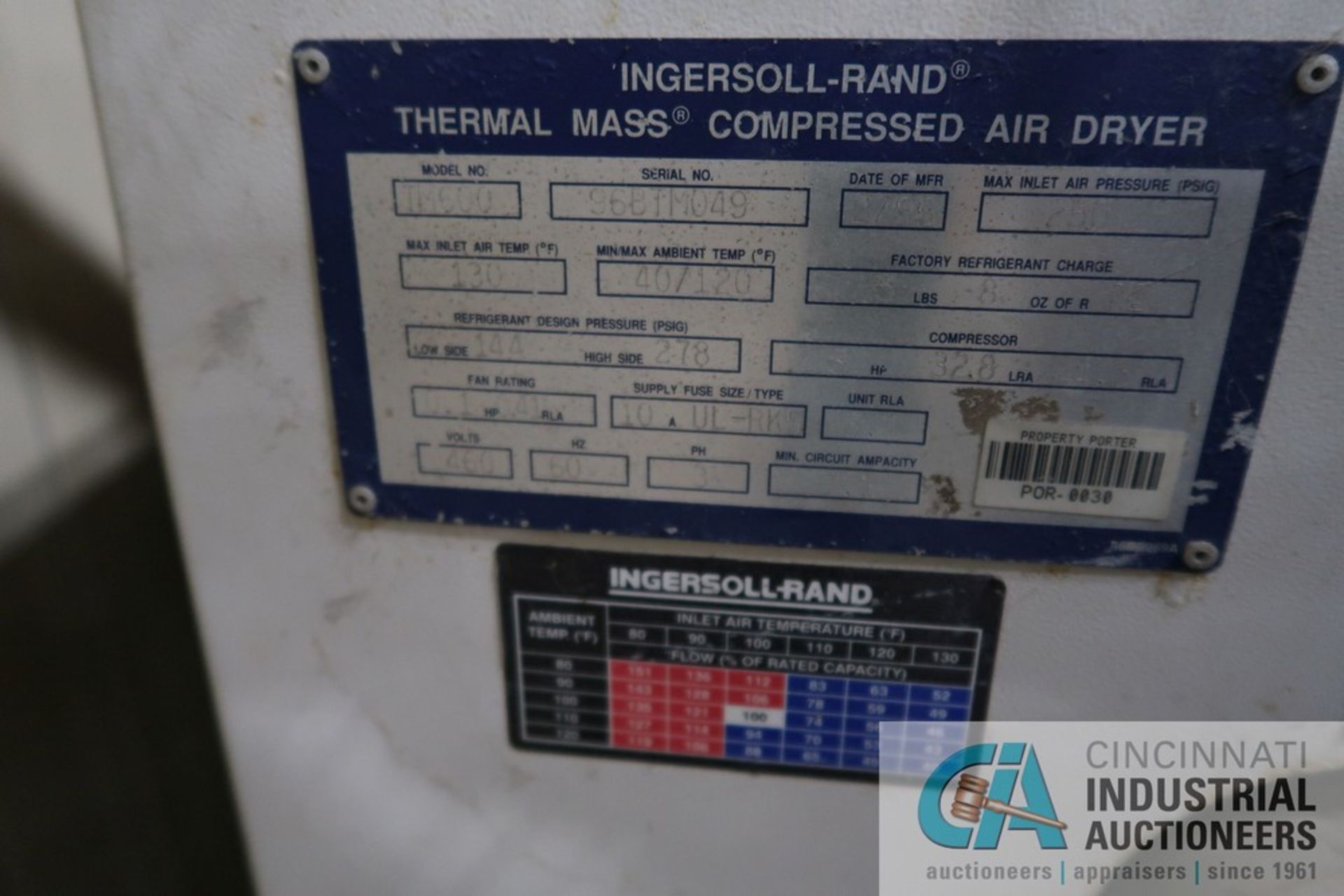 INGERSOLL-RAND MODEL T600 THERMAL MASS COMPRESSED AIR DRYER; S/N 96BTM049 (NEW 2-1996) **WORKING - Image 3 of 3