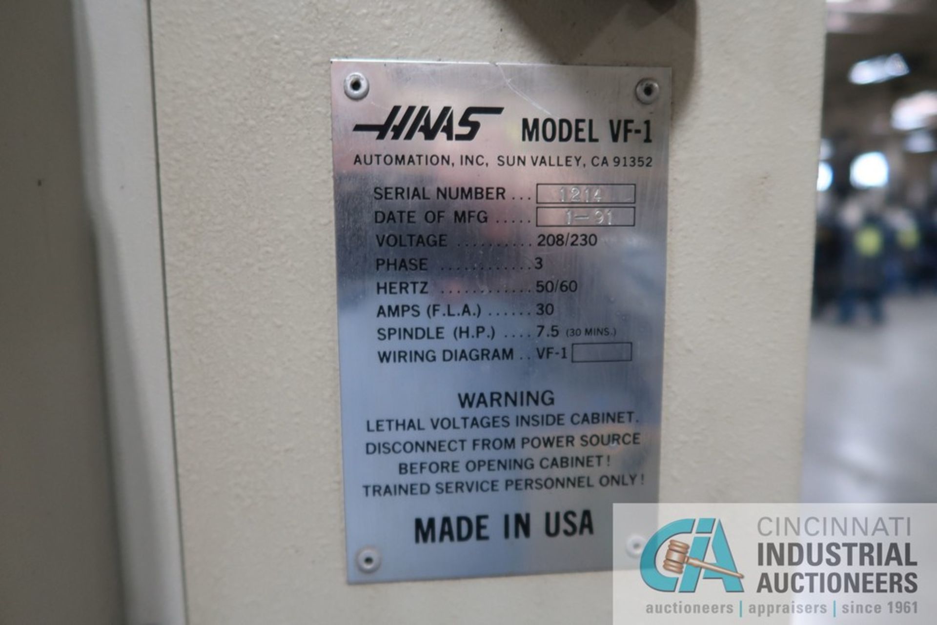 HAAS MODEL VF1 CNC VMC; S/N 1214 (NEW 1991) - Image 5 of 11