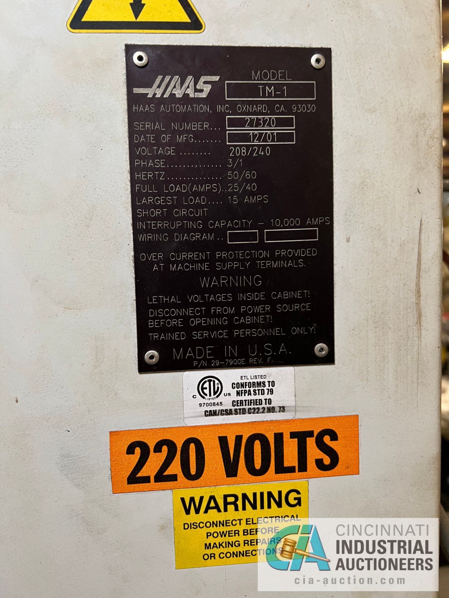 HAAS MODEL TM-1 CNC VERTICAL MACHINING CENTER; S/N 27320, - Image 12 of 14