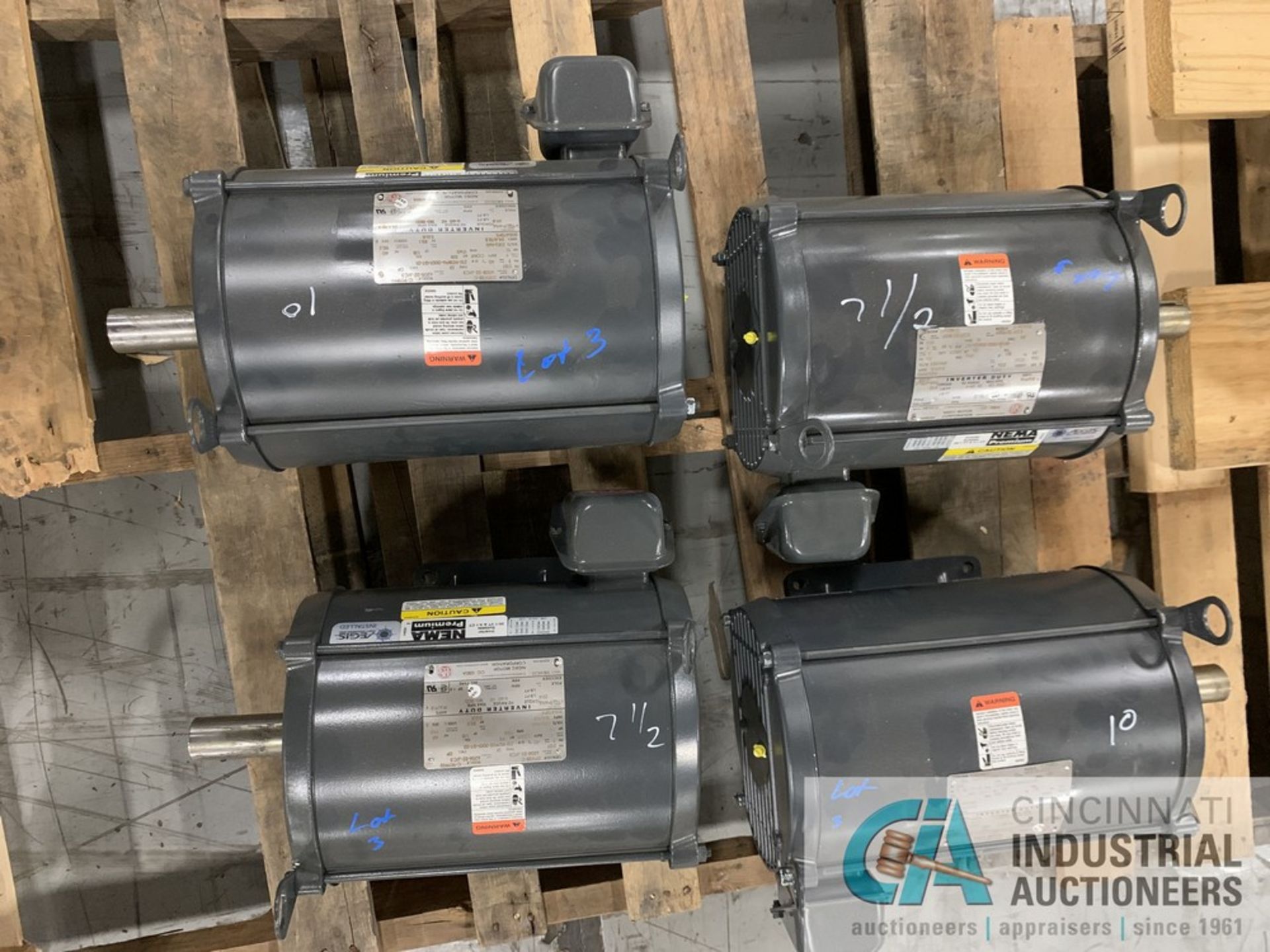 (LOT) (4) NIDEC ELECTRIC MOTORS ON SKID; (2) 10 HP & (2) 7.5 HP (NEW)