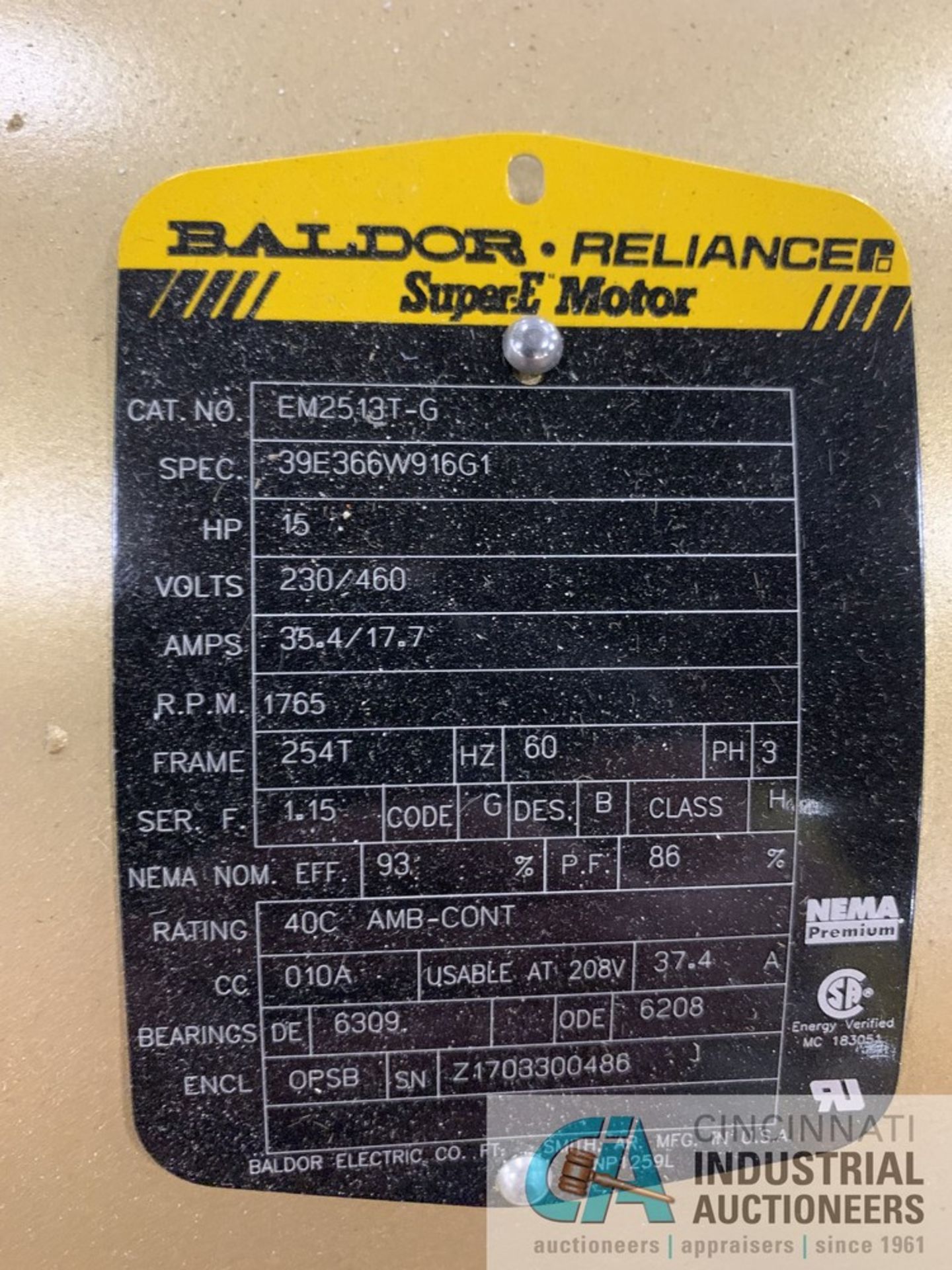 15 HP BALDOR ELECTRIC MOTOR (NEW) - Image 2 of 2