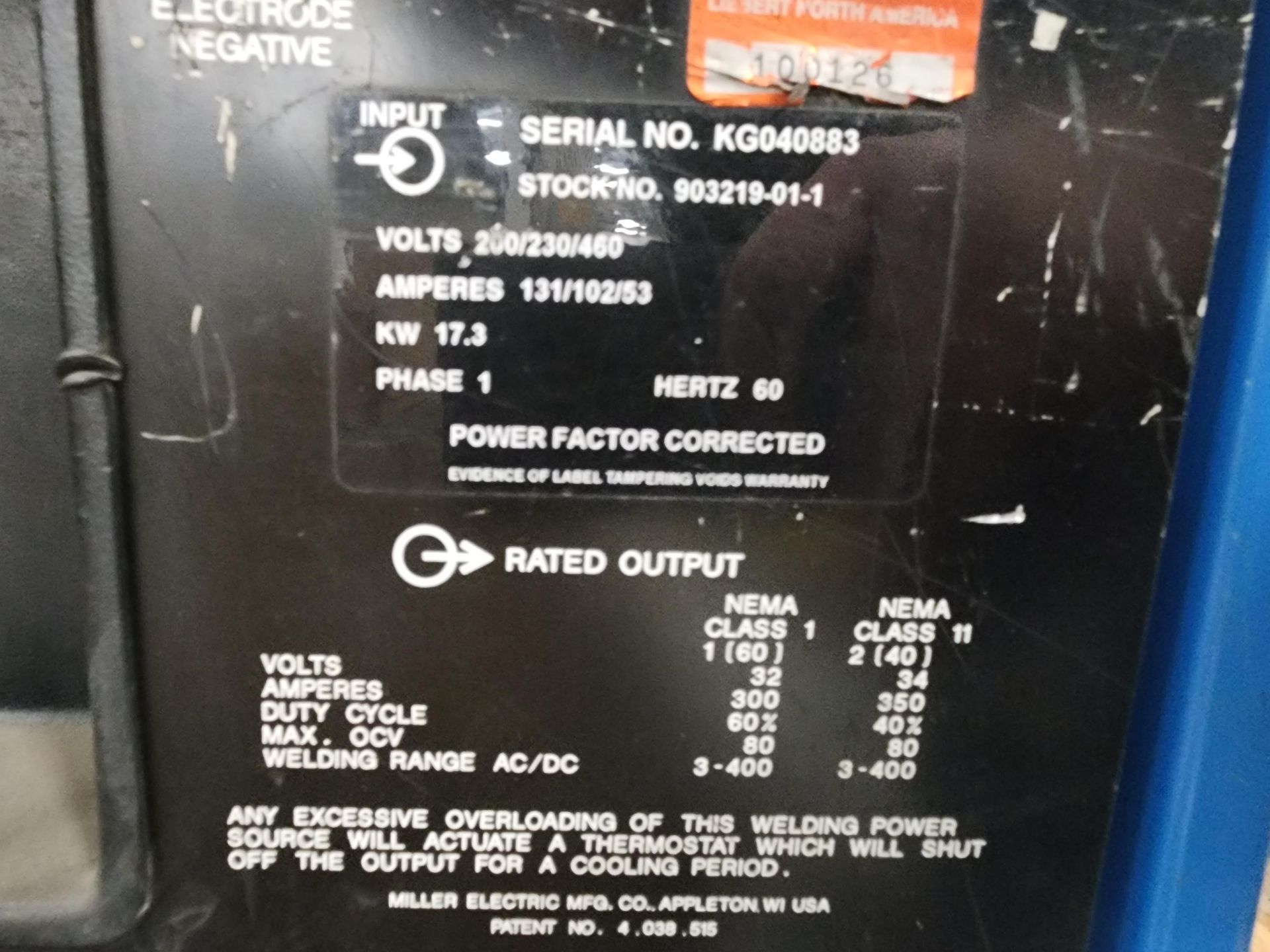 MILLER SYNCROWAVE 351 POWER SOURCE WITH COOLMATE 4 CHILLER; S/N KG040883 - Image 2 of 4