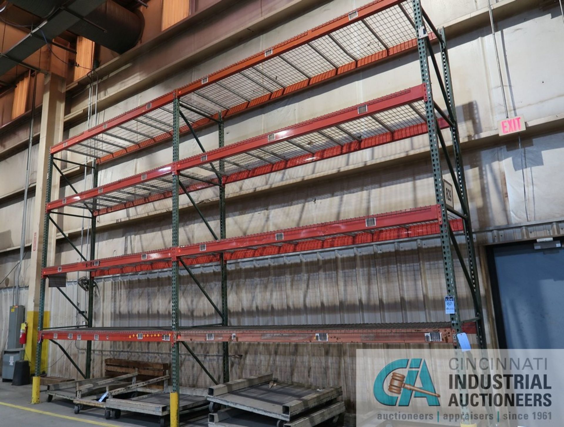 SECTIONS 42" X 144" X 16' PALLET RACK, (3) UPRIGHTS, (16) 5" FACE CROSSBEAMS, WIRE DECKING