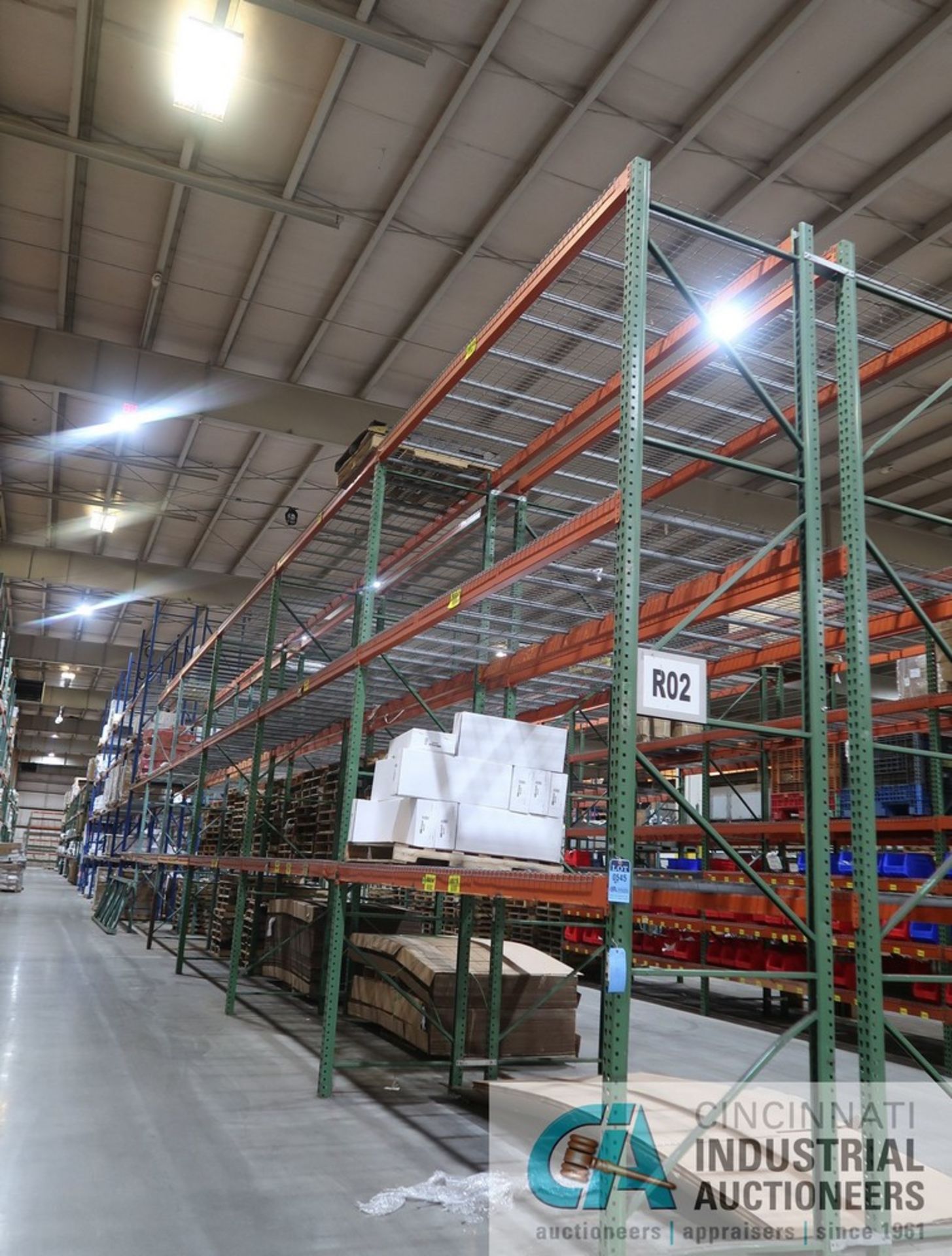 SECTIONS 42" X 144" X 16' PALLET RACK, (7) UPRIGHTS, (36) 5" FACE CROSSBEAMS, WIRE DECKING