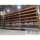 SECTIONS 42" X 144" Z 16' PALLET RACK, (8) UPRIGHTS, 984) 5" FACE CROSSBEAMS WITH 96" STEEL DECK