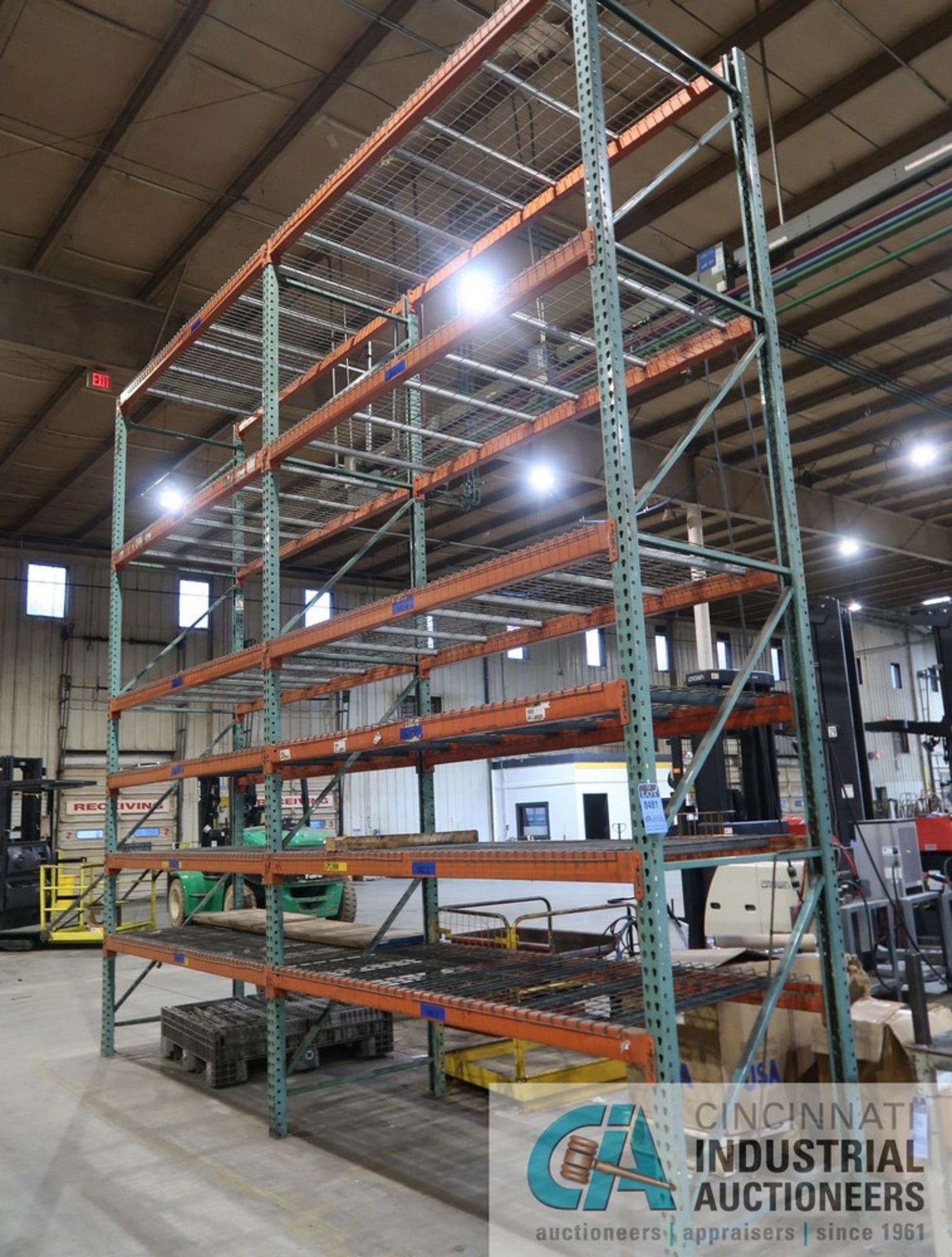 SECTIONS 42" X 96" X 15' HIGH PALLET RACK, (3) UPRIGHTS, (24) 3" FACE CROSS BEAMS, WIRE DECKING