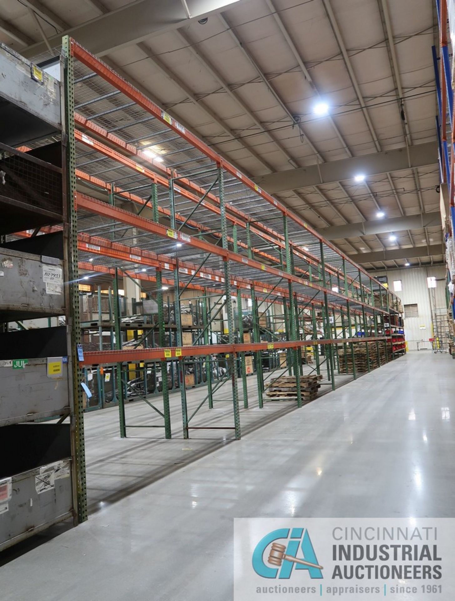 SECTIONS 42" X 144" X 16' PALLET RACK, (12) UPRIGHTS, (84) 3" AND 5" FACE CROSSBEAMS, WIRE