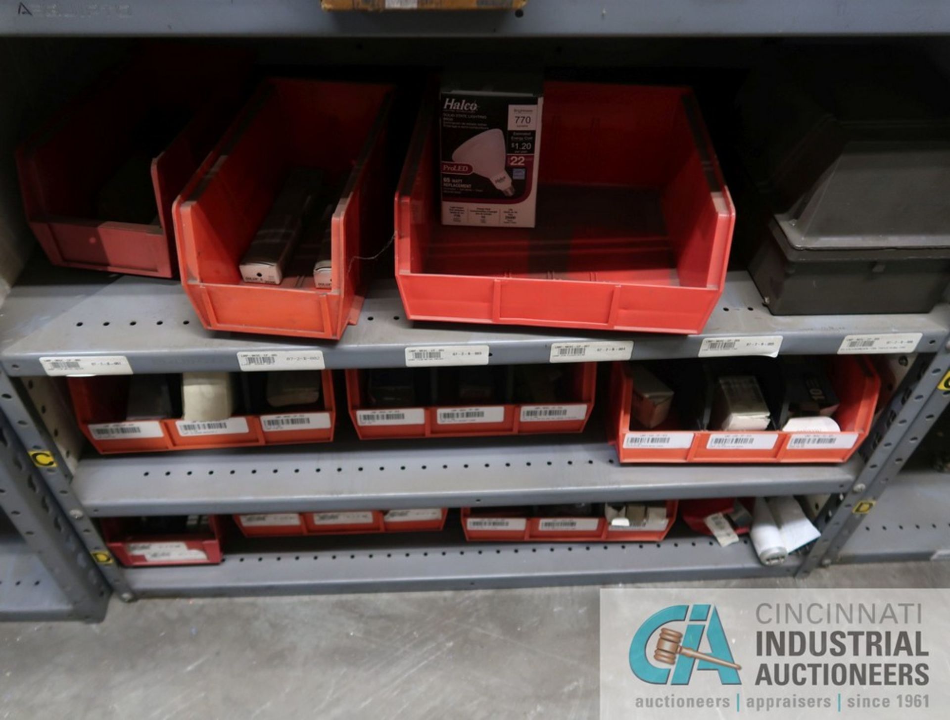 (LOT) CONTENTS ONLY (3) SECTIONS SHELVING; ELECTRICAL MAINTENANCE ITEMS, BULBS, SWITCHES AND OTHER - Image 3 of 7