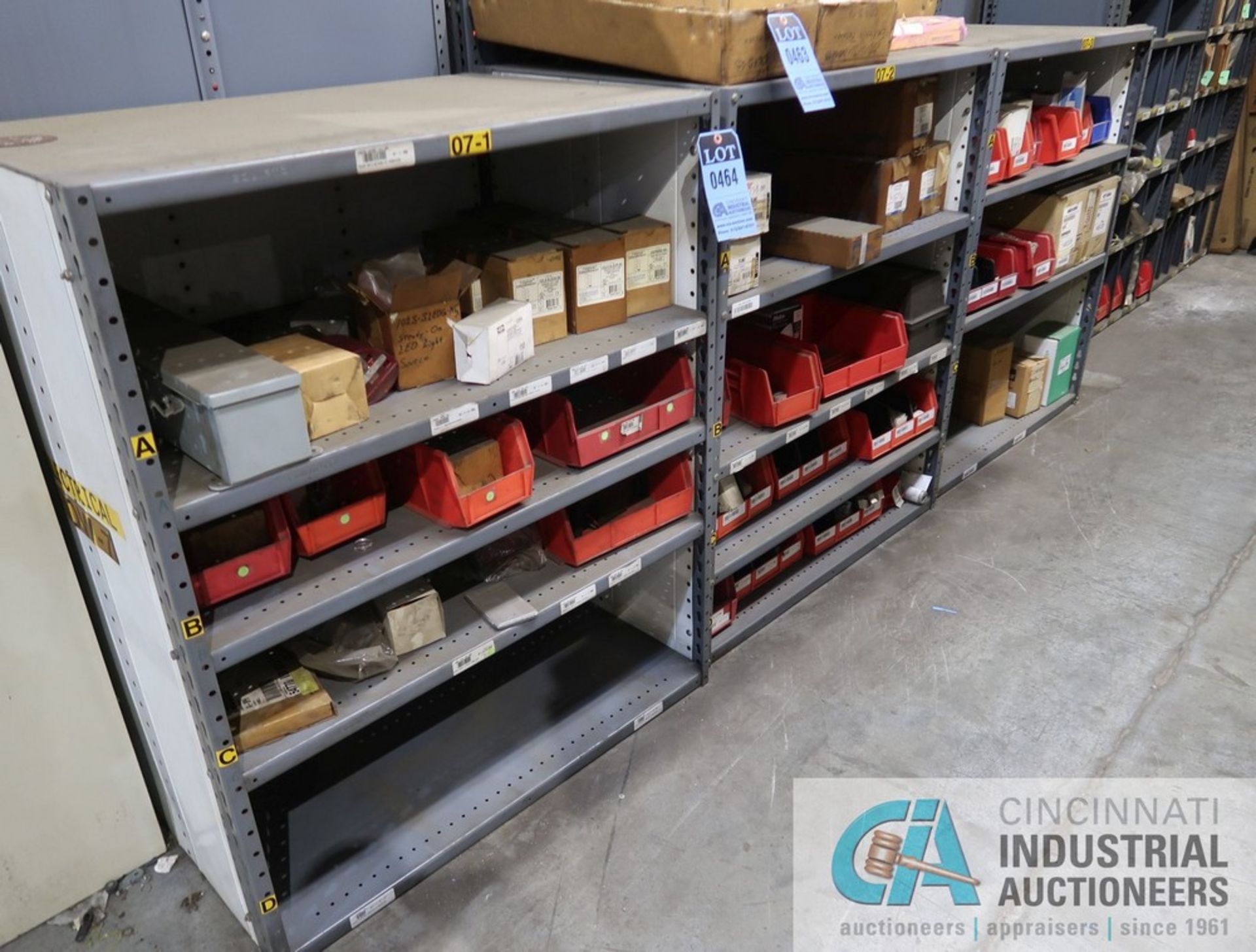 (LOT) CONTENTS ONLY (3) SECTIONS SHELVING; ELECTRICAL MAINTENANCE ITEMS, BULBS, SWITCHES AND OTHER