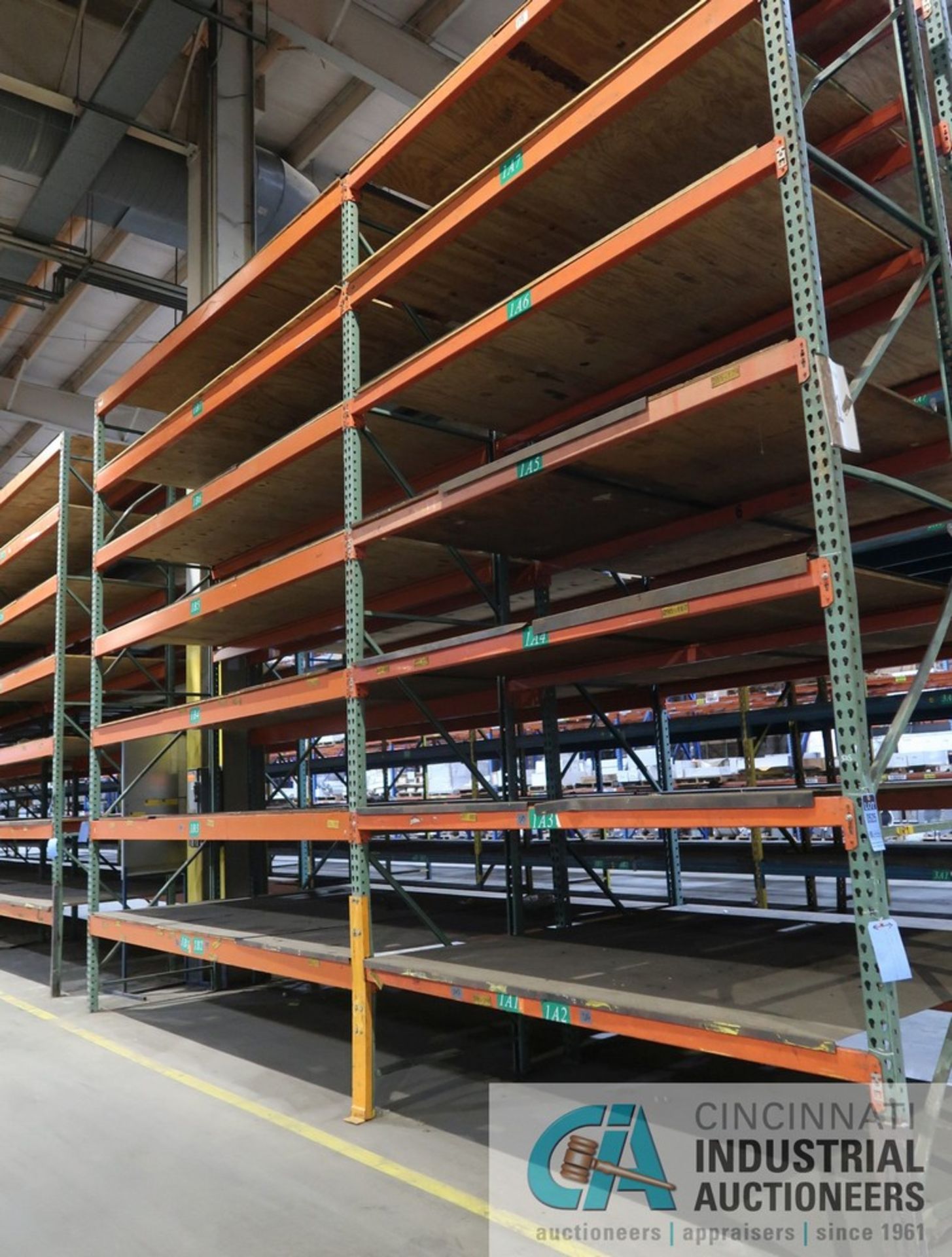 SECTIONS 42" X 96" / 144" X 16' PALLET RACK, (6) UPRIGHTS, (55) 3" AND 5" FACE CROSSBEAMS, WITH