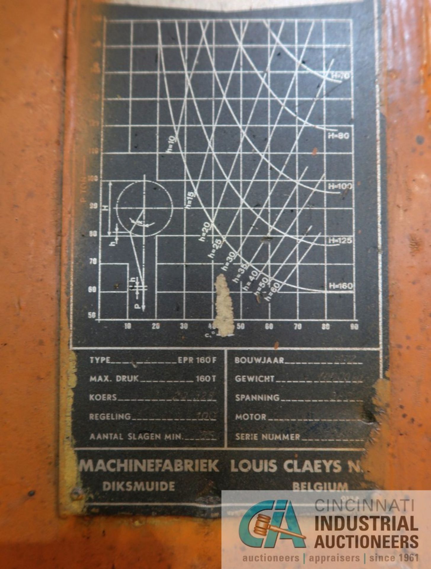 CLAEYS MODEL EPR160F HYDRAULIC PRESS; S/N N/A - SEE PHOTO FOR DATA TAG **OUT OF SERVICE** ** - Image 7 of 7