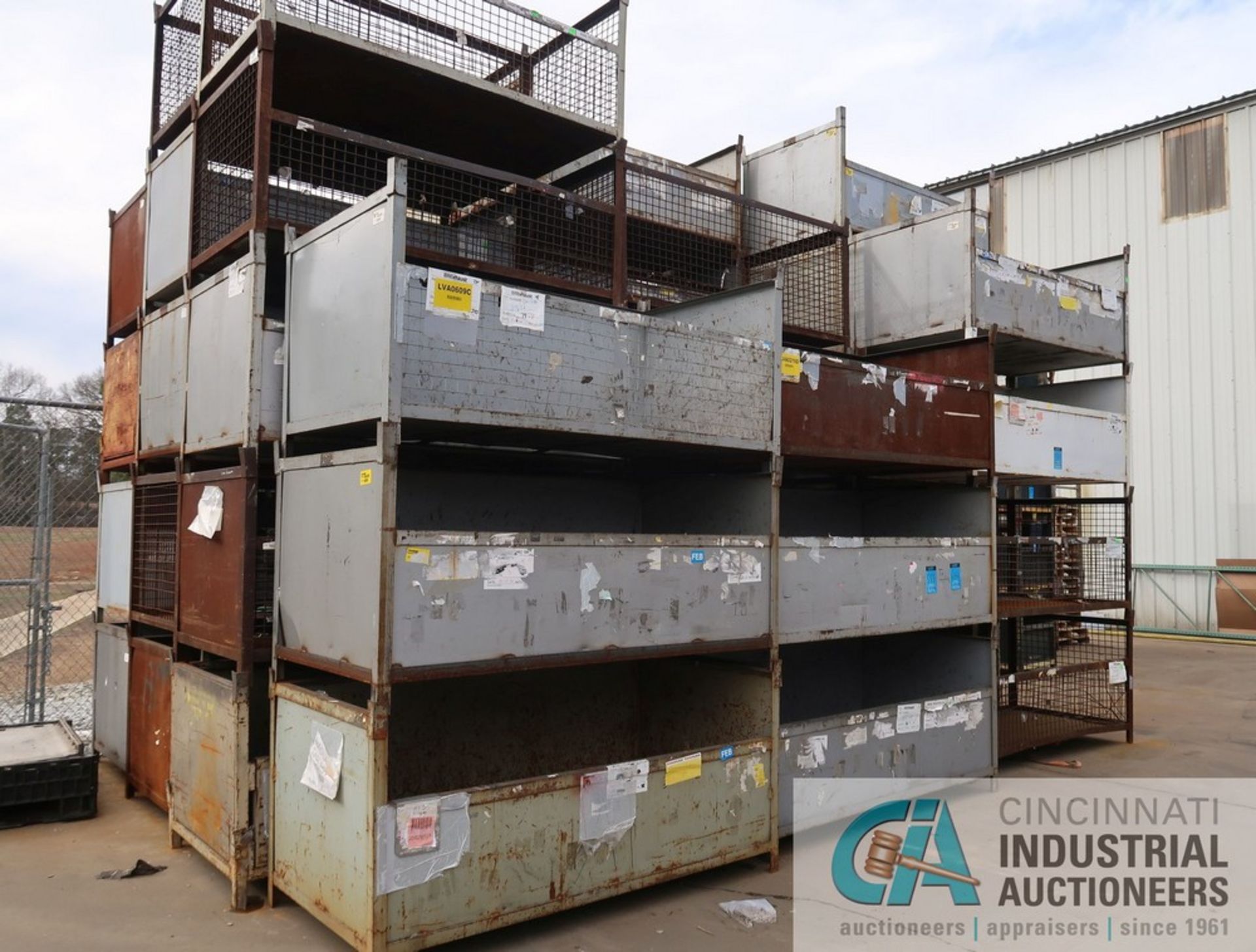 40" FRONT TO BACK X 80" LEFT TO RIGHT X 39" HIGH STACKABLE STEEL CONTAINERS - SEE LOT NO. 584A FOR
