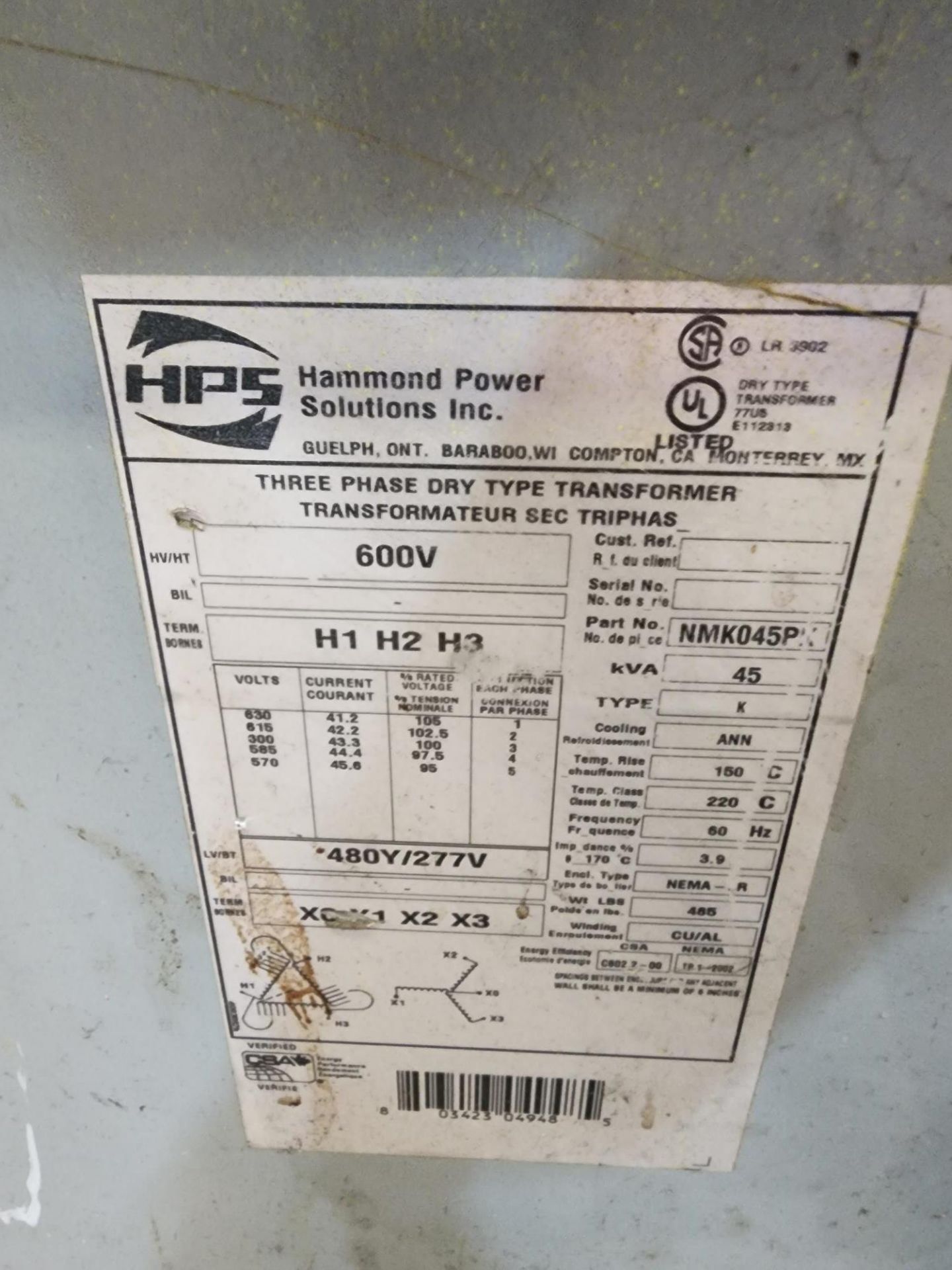 (LOT) 45 KVA HAMMOND AND TYPE QL TRANSFORMERS AND (2) OTHER TRANSFORMERS - TOTAL OF (4) PIECES - Image 2 of 3