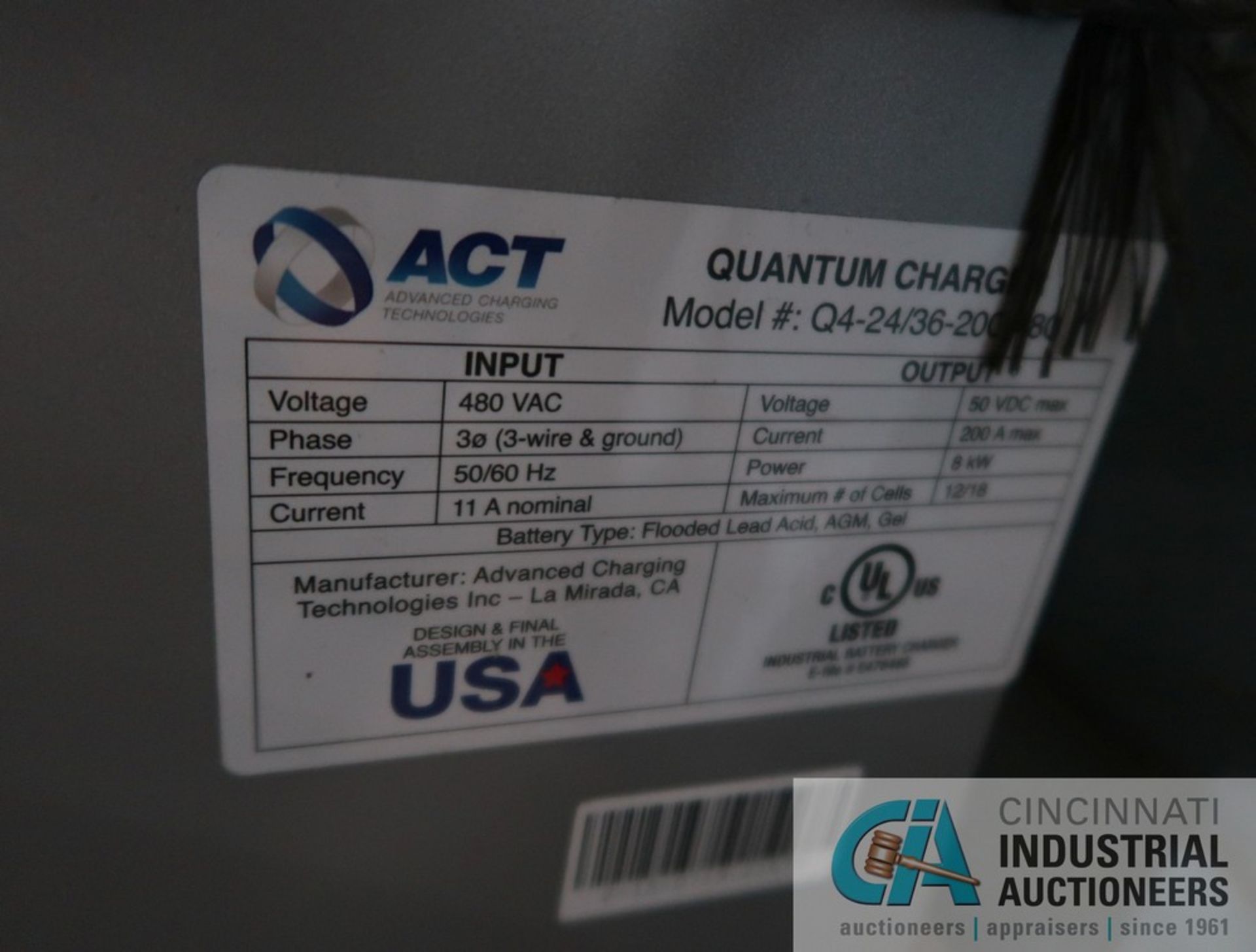 QUANTUM MODEL Q4-24/36-200-480 BATTERY CHARGER **SAFETY SWITCH STAYS WITH BUILDING** - Image 2 of 2