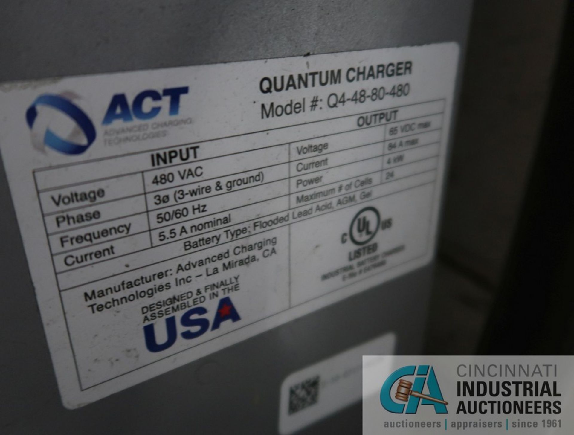 48 VOLT ACT QUANTUM MODEL Q4-48-80-480 BATTERY CHARGER - Image 2 of 3