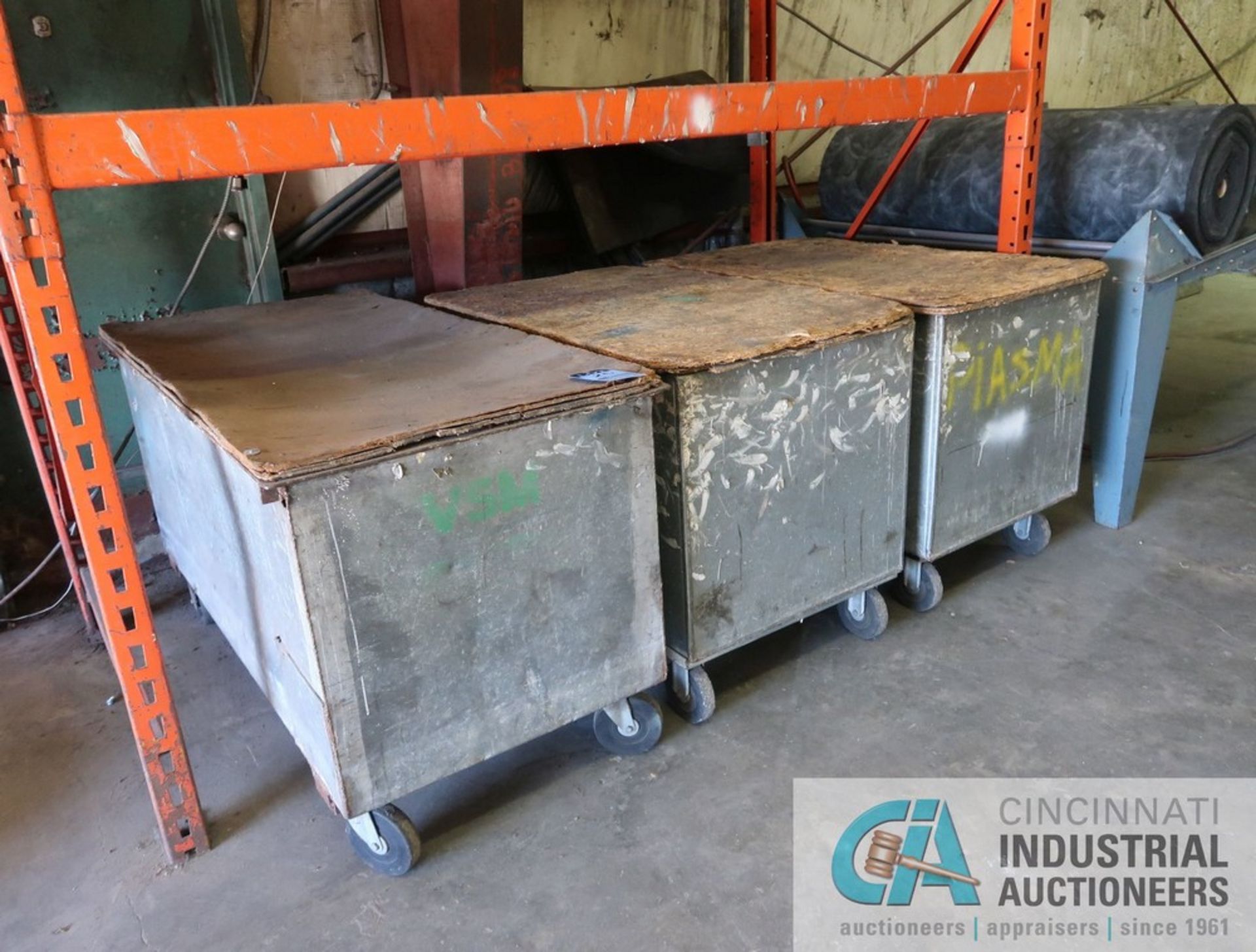 30" X 48" X 34" HIGH SHOP BUILT SHEET METAL WOOD TOP PORTABLE CARTS WITH (1) 30" X 62" X 34" HIGH