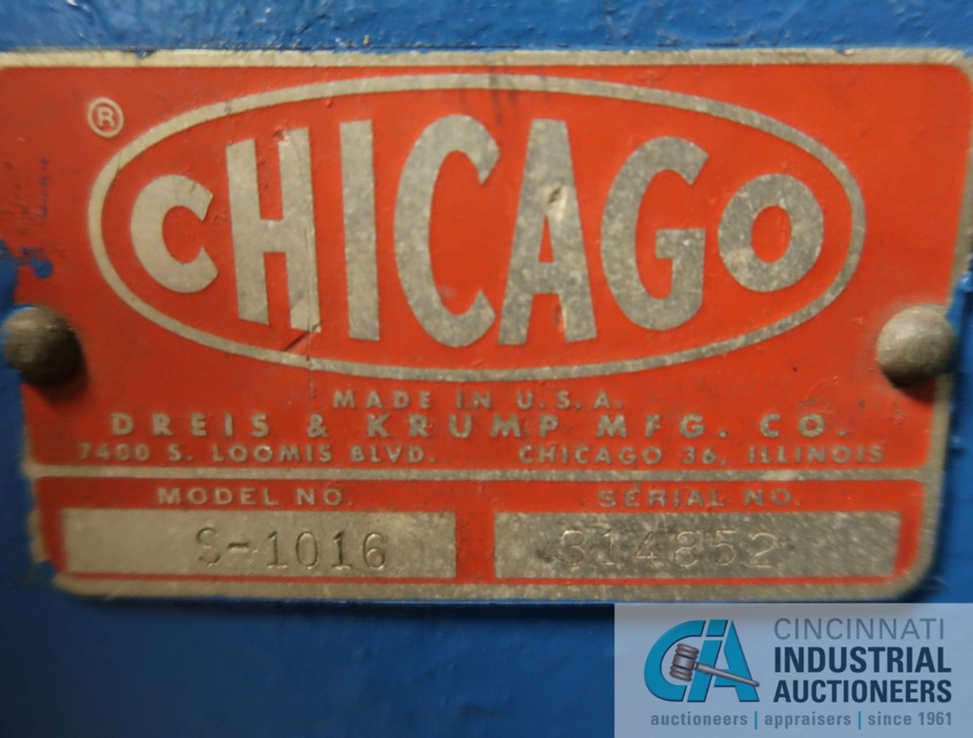 16 GA. X 10' CHICAGO BRAKE MODEL S-1016 APRON BRAKE; S/N 314852 - Image 3 of 3
