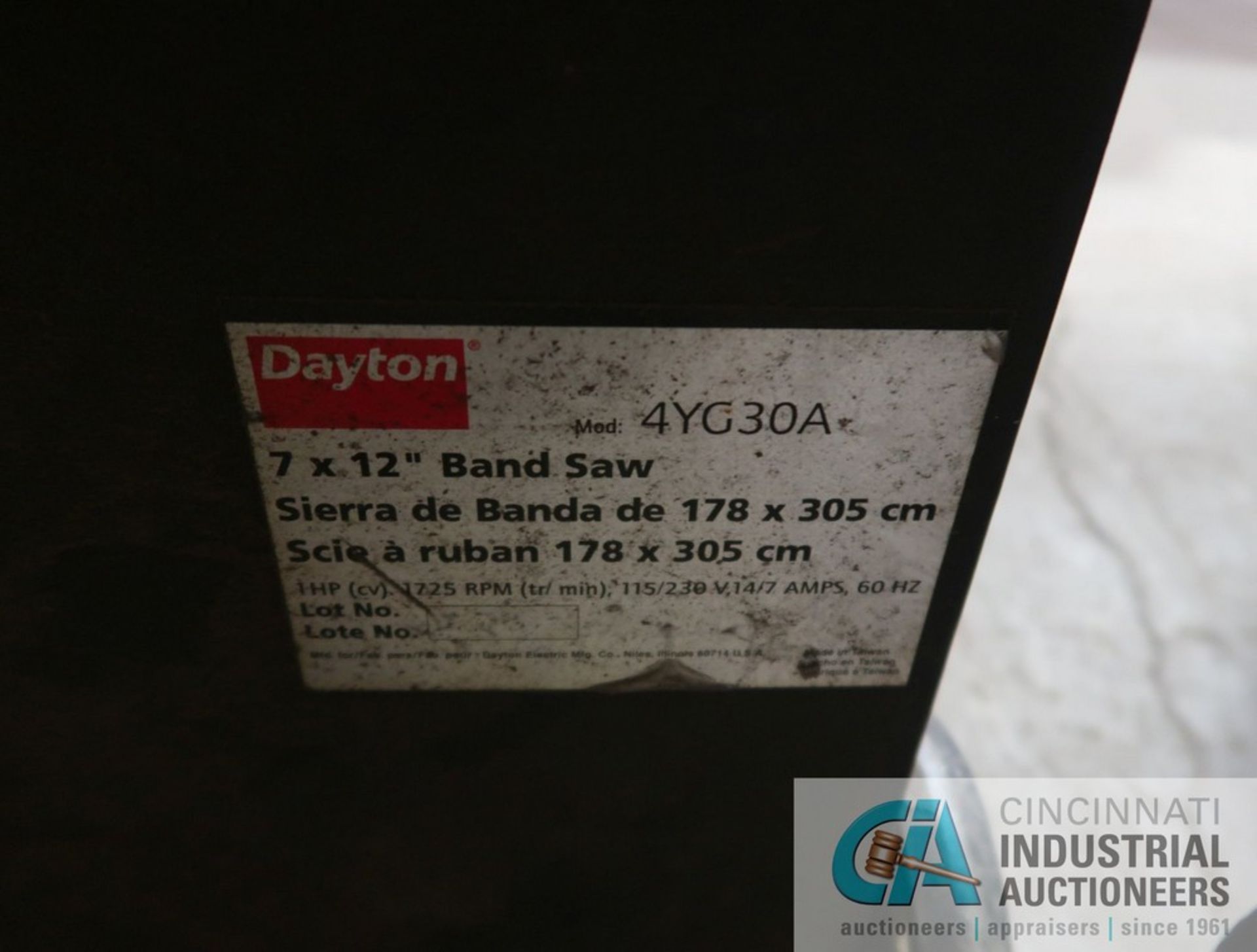 7" X 12" DAYTON MODEL 4YG30A PORTABLE HORIZONTAL BANDSAW - Image 3 of 3