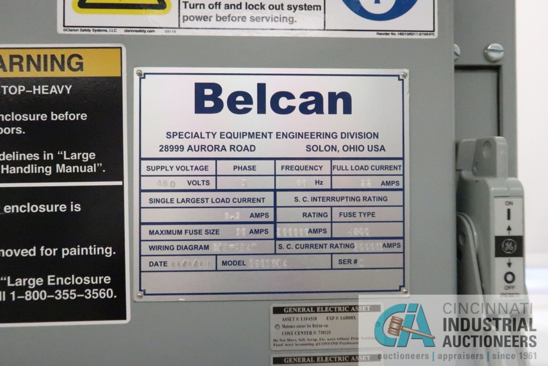 BELCAN MODEL 2603514 CONTROL CABINET; 480-VOLT, 3-PHASE, 200,000-AMPS (2010) - Image 4 of 4