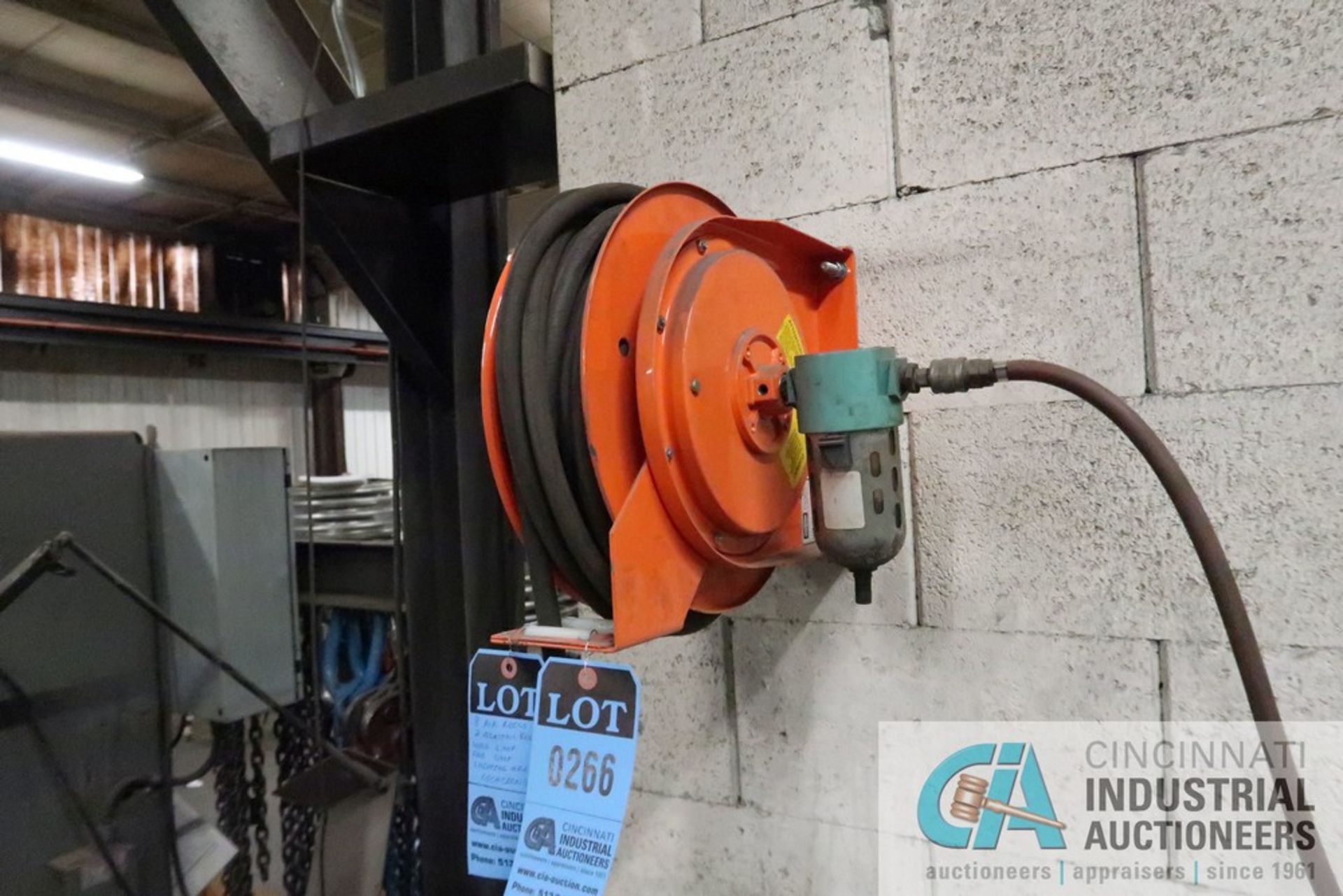 (LOT) (8) AIR HOSE REELS, (2) ELECTRIC CORD REELS - LOCATED IN SHIPPING, WELD SHOP AND FAB SHOP