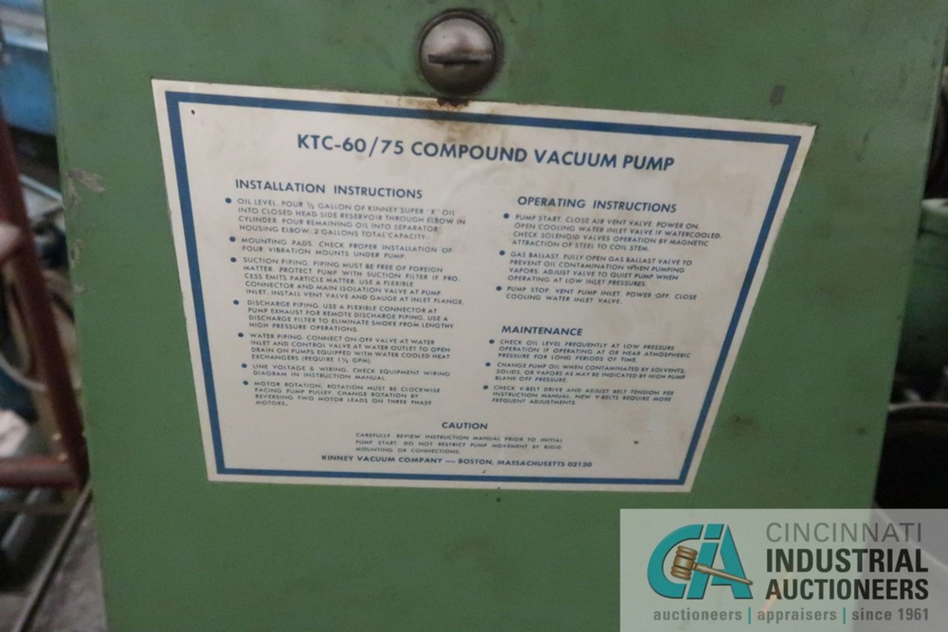 KINNEY MODEL KTC60 COMBINATION VACUUM PUMP; S/N 312-74-L-1361-8 - Image 9 of 11