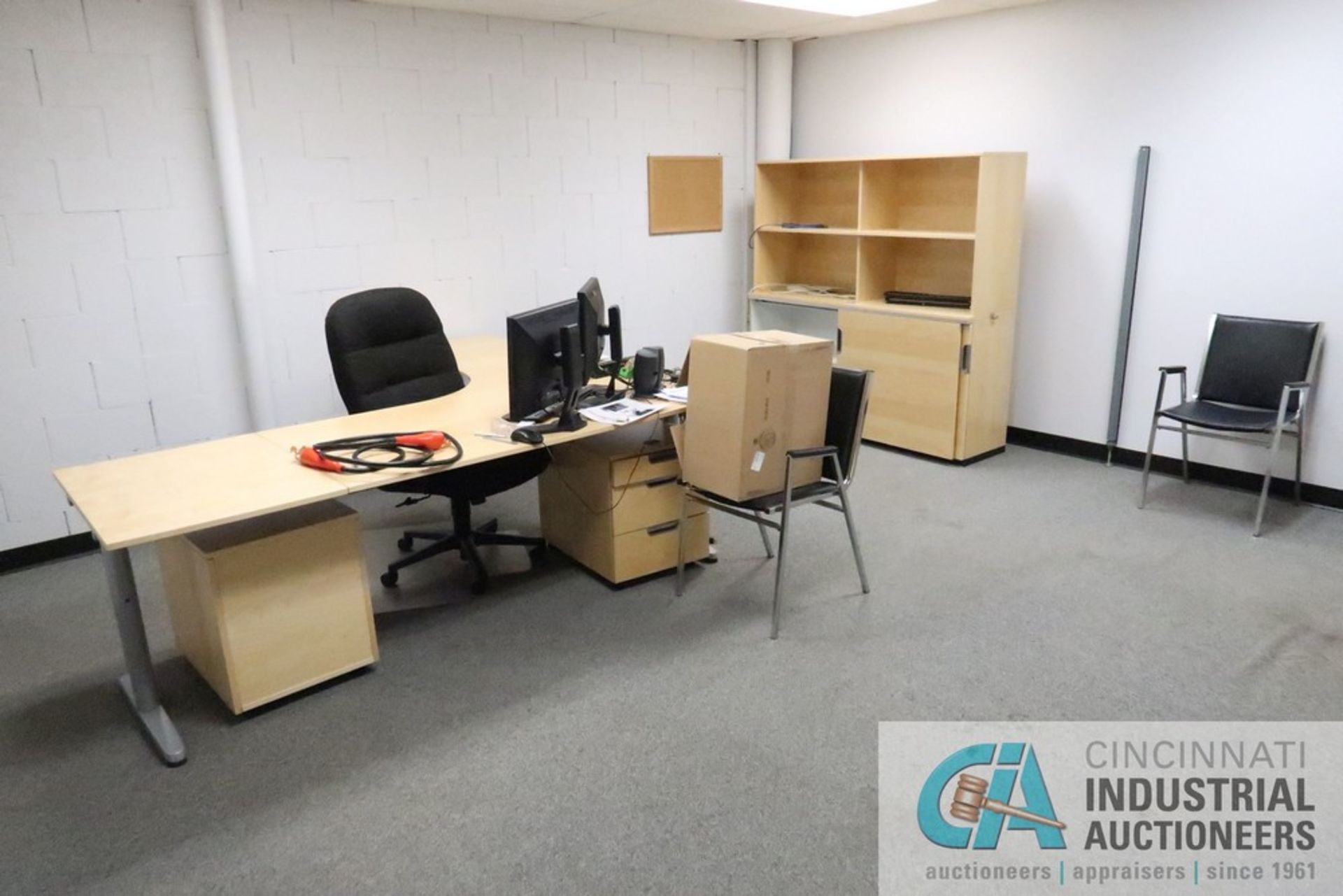 79" X 86" X 24" GALANT L-SHAPED DESK, (2) 3-DRAWER CABINETS, (1) EXECUTIVE CHAIR, (2) BOOKCASES WITH